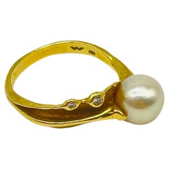 Vintage Germany wurzbacher 18k yellow gold ring with pearl and diamond 