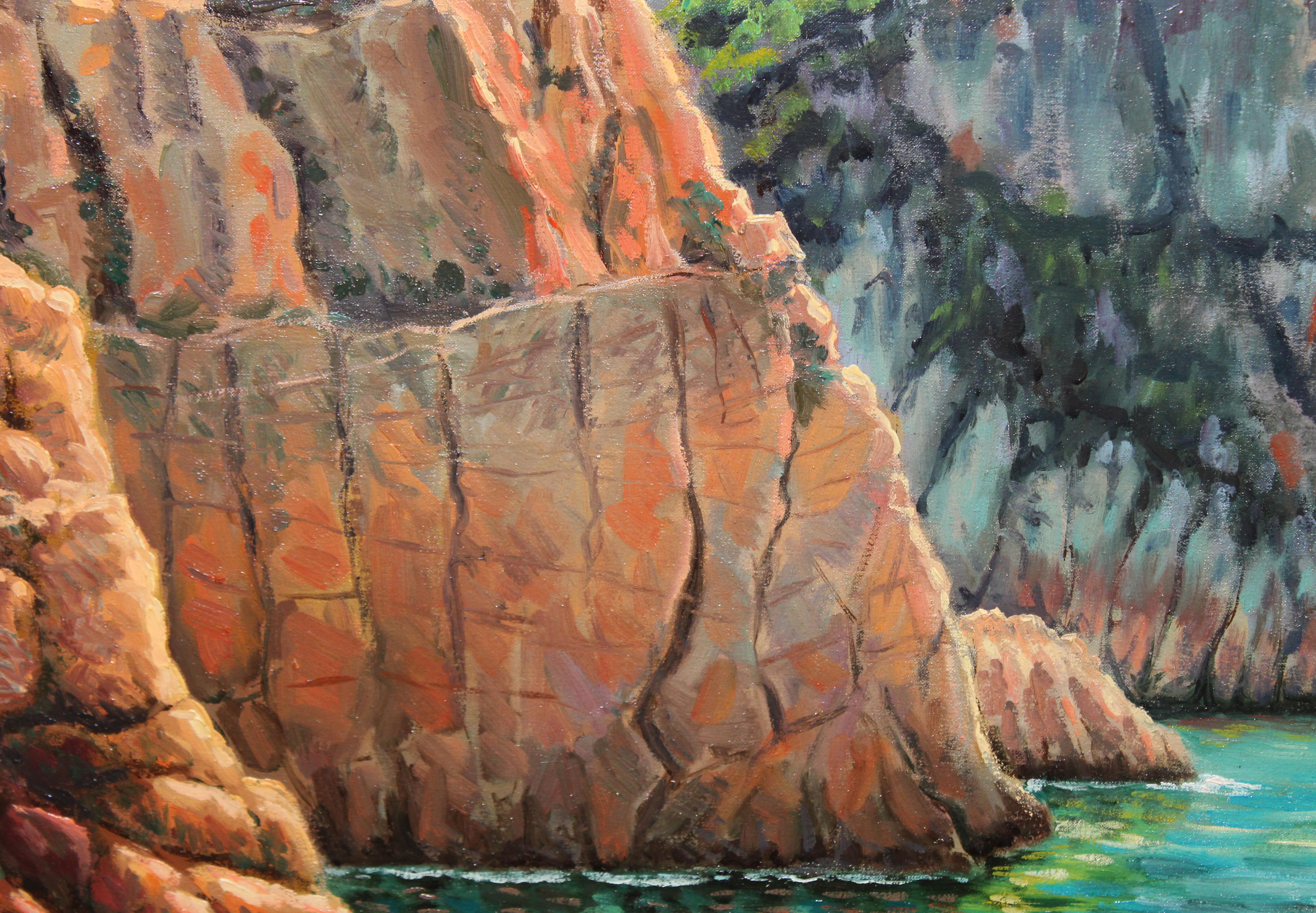 Cala cap de mort (San Feliu de Guíxols) - Óleo sobre tela - Año 1979 - Impressionist Painting by Germán Monzó Amorós