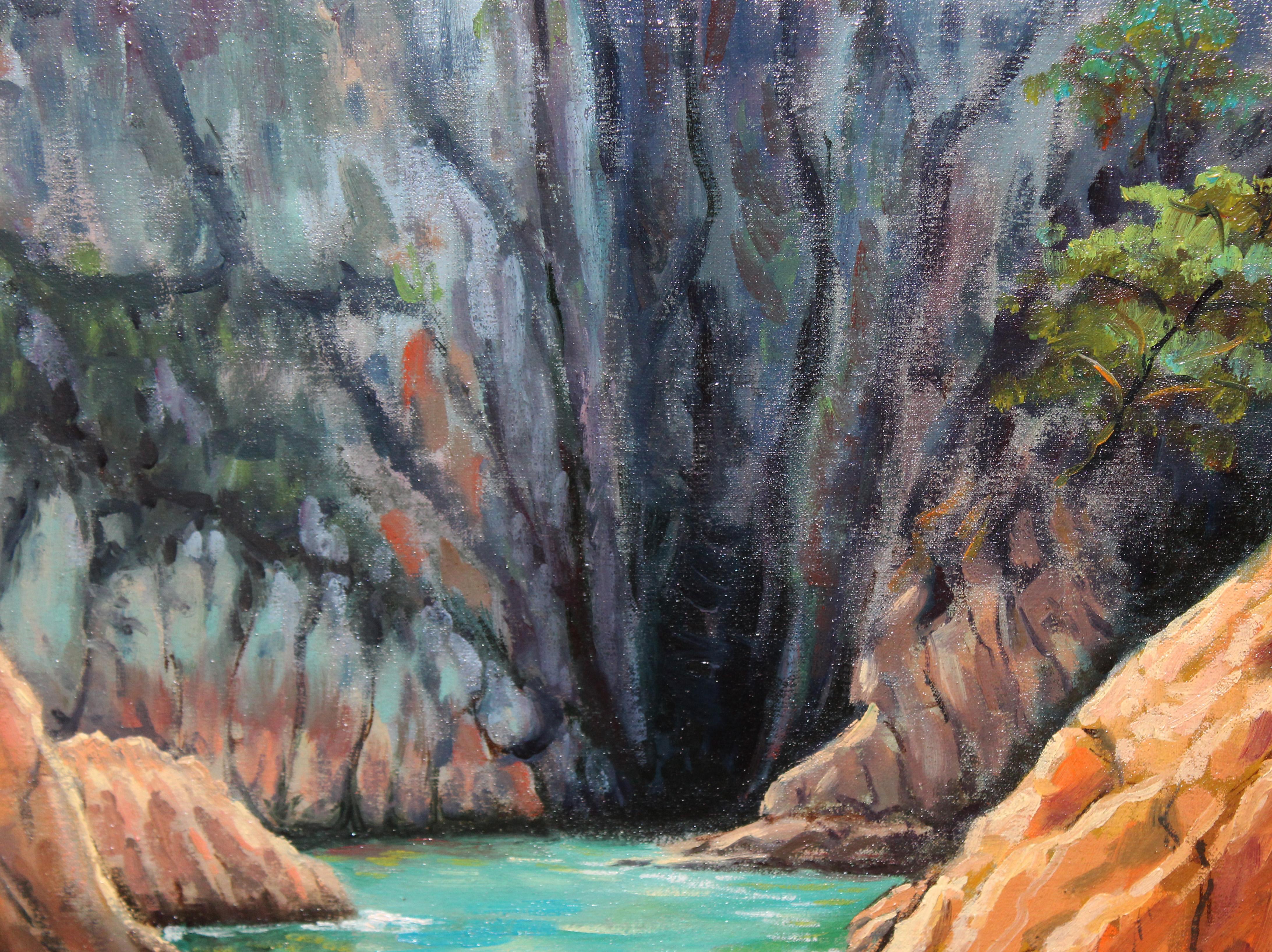 Cala cap de mort (San Feliu de Guíxols) - Óleo sobre tela - Año 1979 For Sale 1