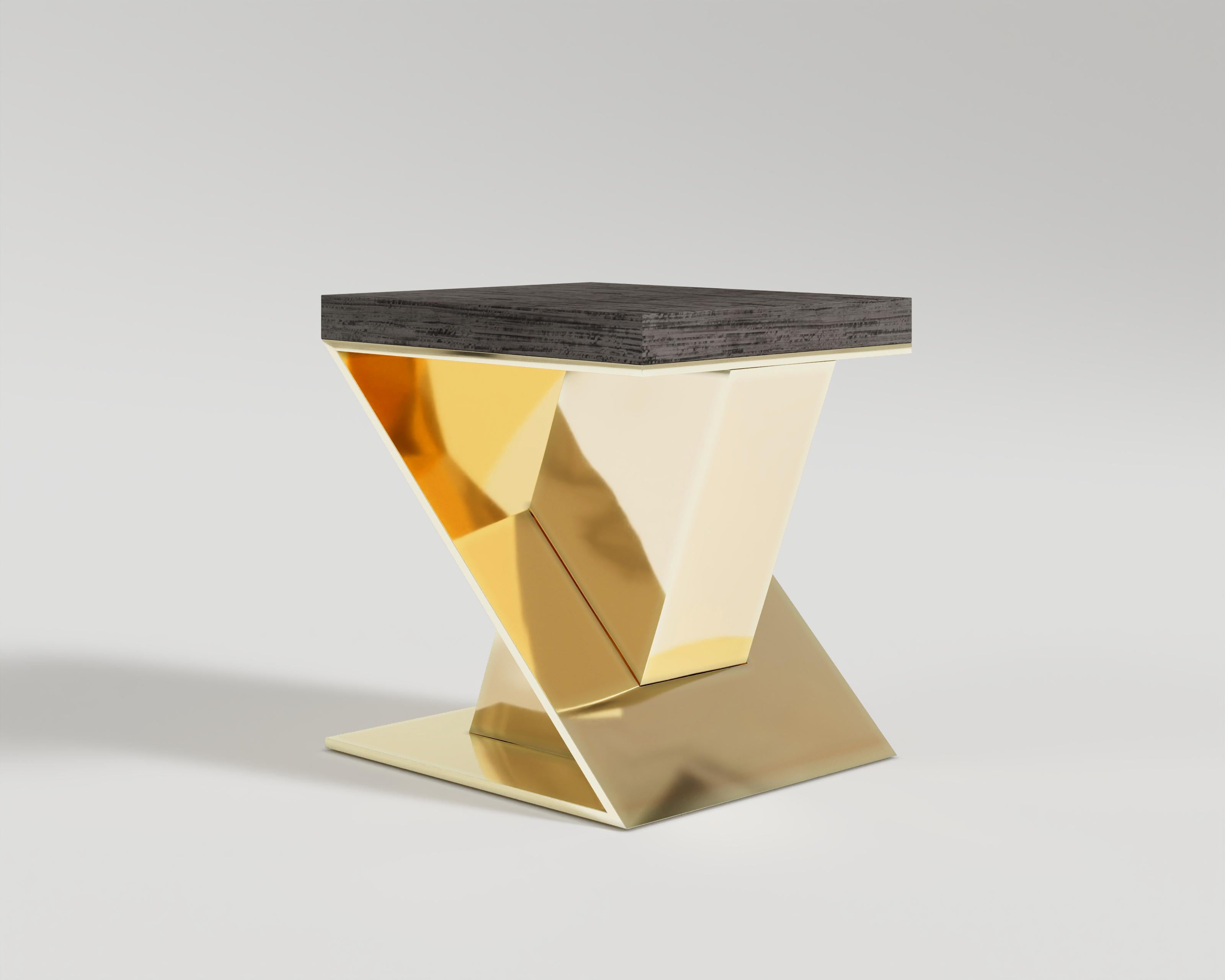 Modern Gero Side Table in polished bronze and Eucalyptus For Sale