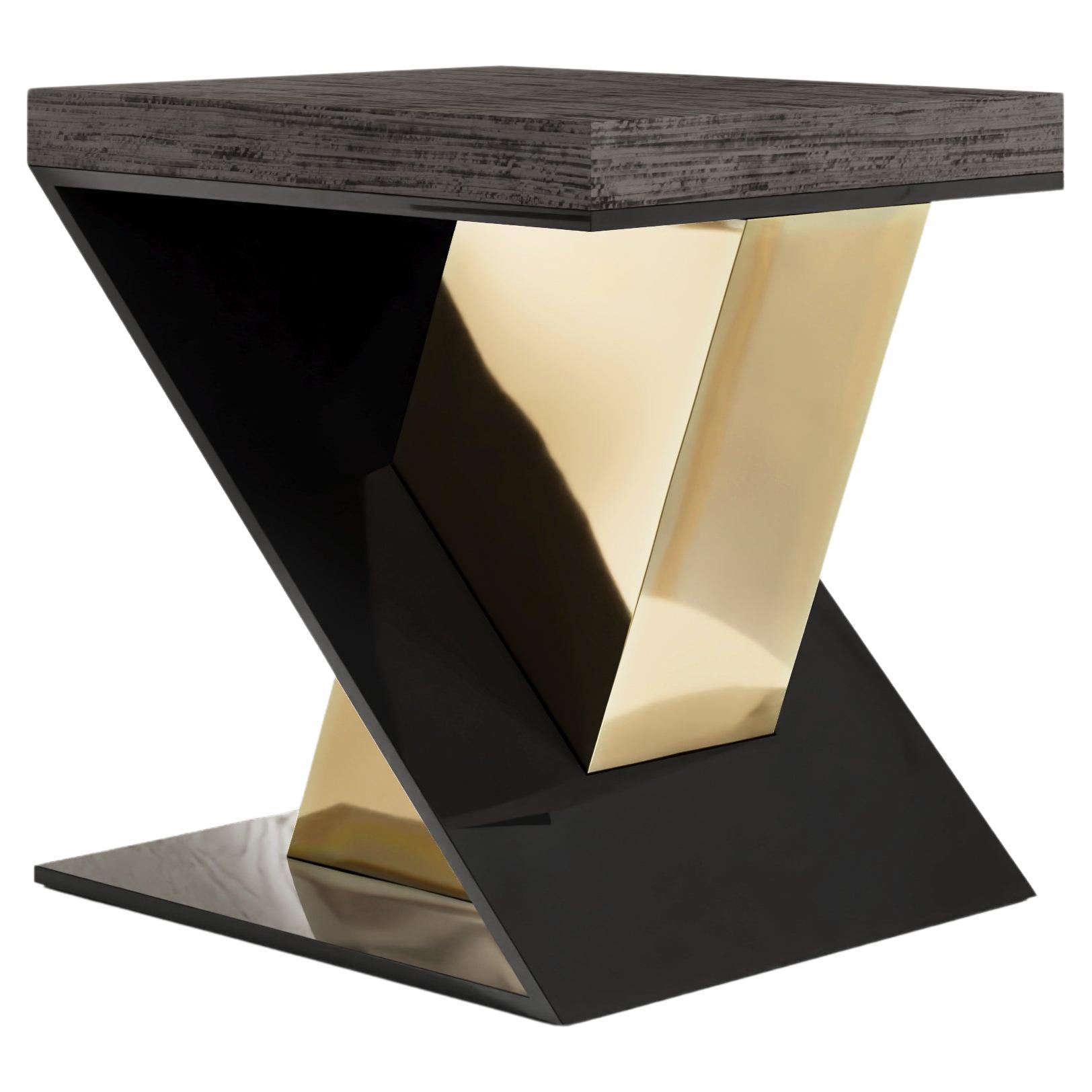 Gero Side Table in polished bronze and Eucalyptus