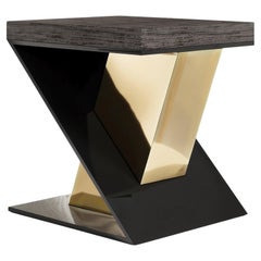 Table d'appoint Gero en bronze poli et eucalyptus