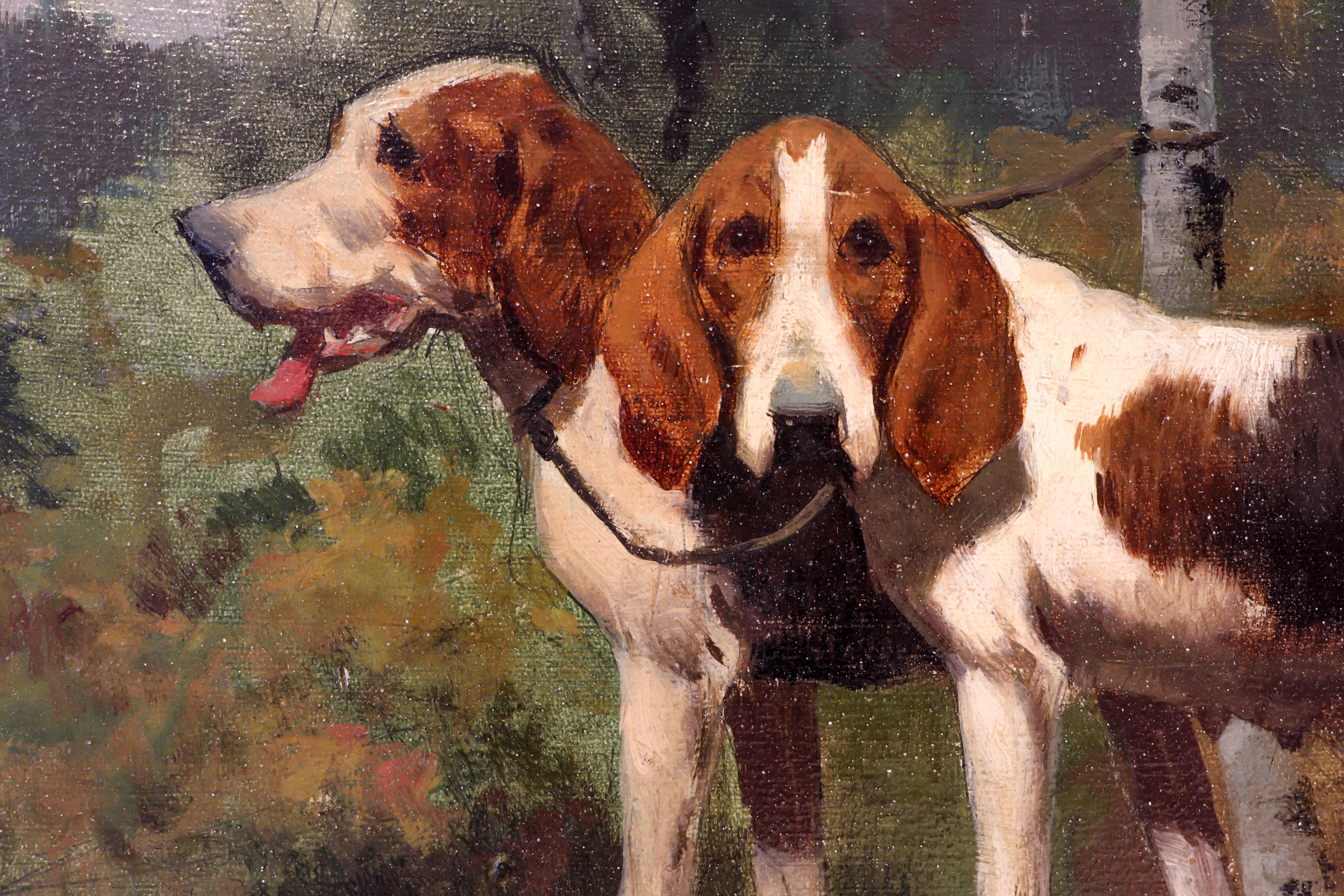 Painted Geroges-frédéric Rotig French, Two Hunting Dogs, Early 20th Century, Oil on Wood