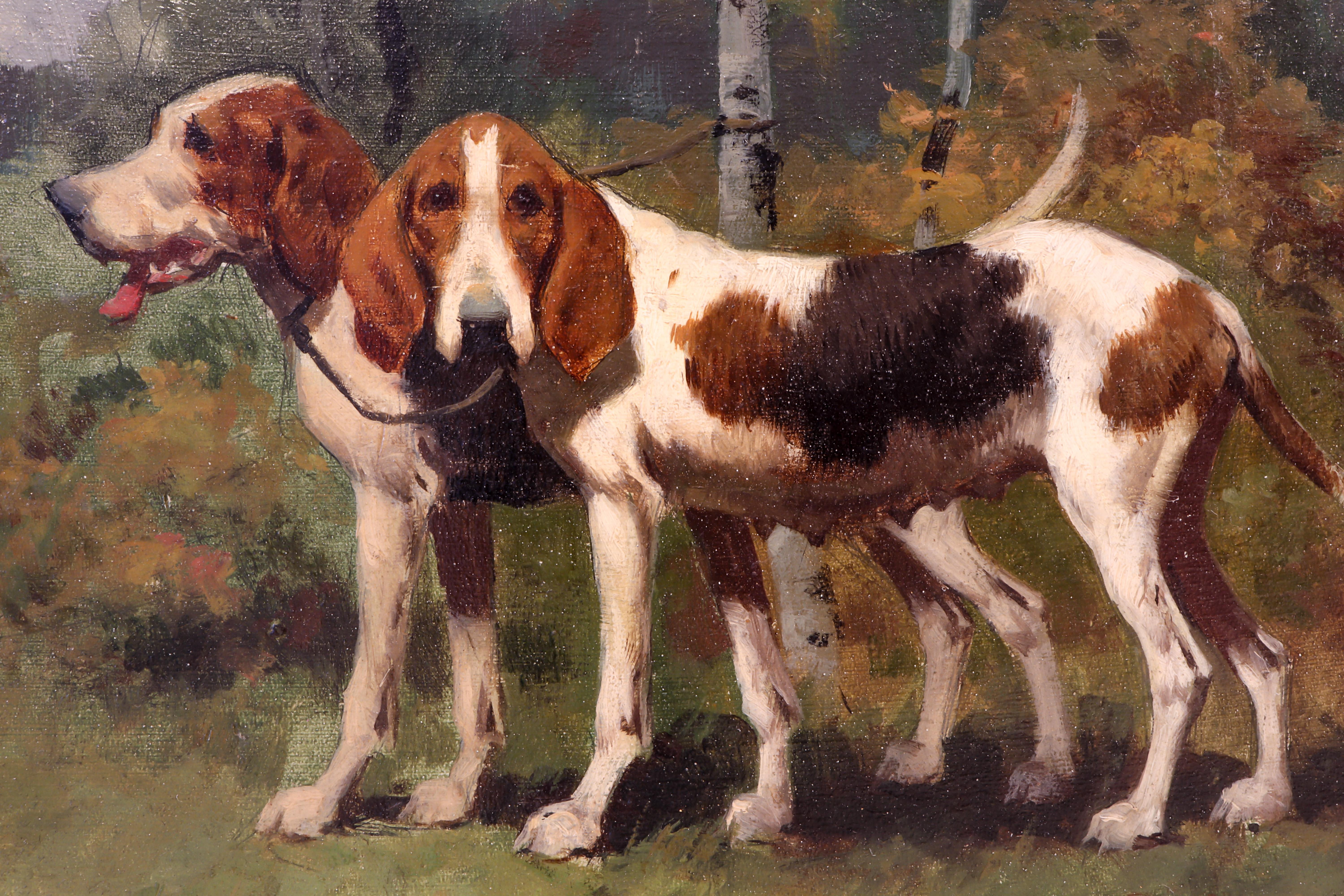 Geroges-frédéric Rotig French, Two Hunting Dogs, Early 20th Century, Oil on Wood In Good Condition In Lantau, HK