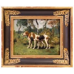 Geroges-frédéric Rotig French, Two Hunting Dogs, Early 20th Century, Oil on Wood