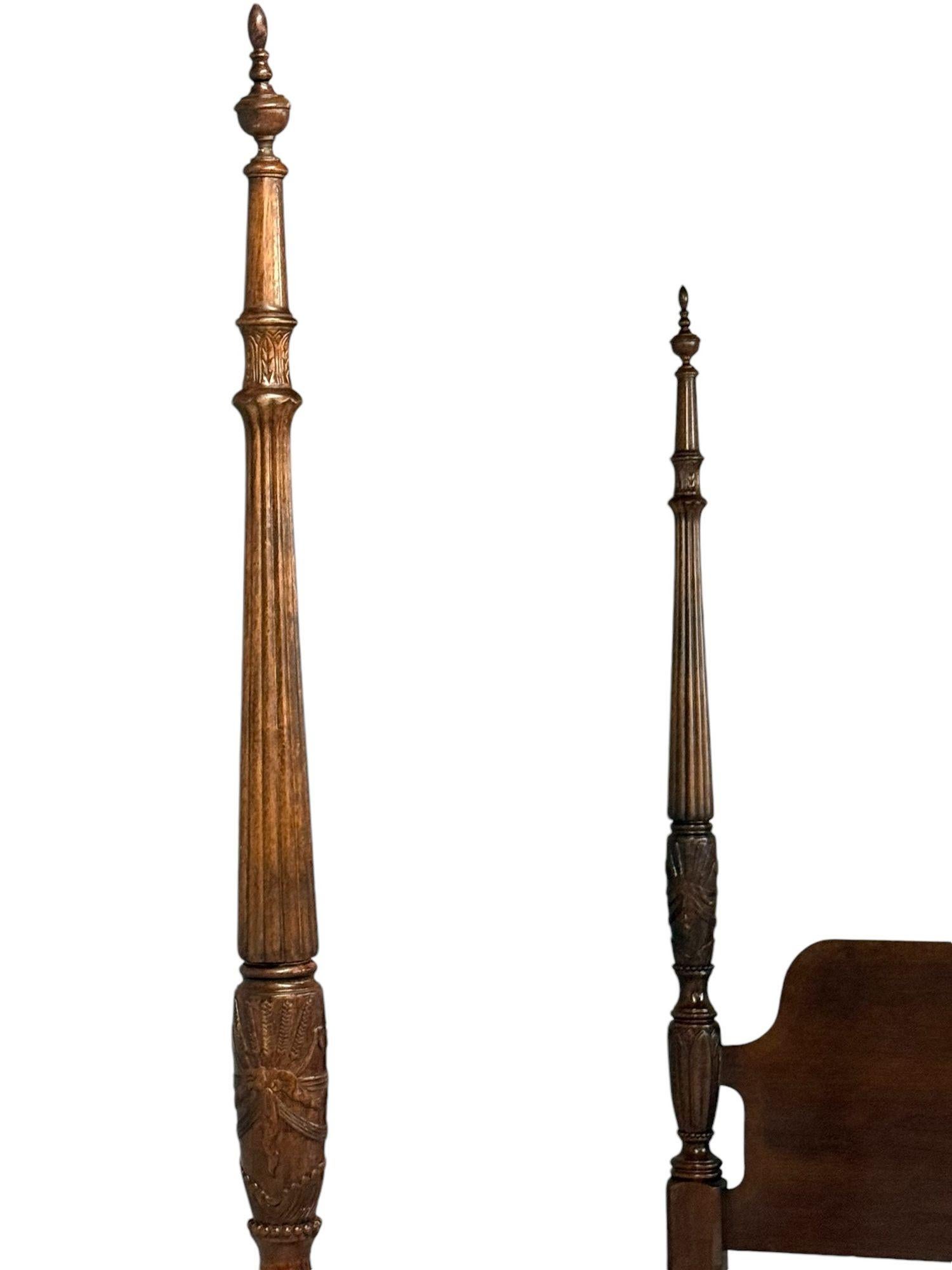 Mid-20th Century Gerogian, Four Poster Bed, Queen or Full, Carved Mahogany, United States, 1930s