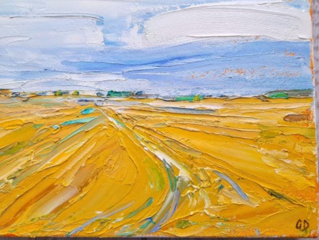 Golden Fields, original abstract painting, landscape painting, affordable art - Abstract Painting by Gerogie Dowling