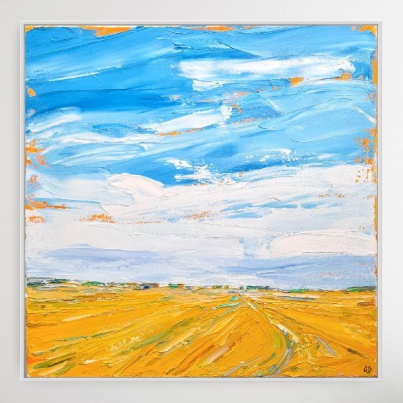 Golden Fields, original abstract painting, landscape painting, affordable art For Sale 2