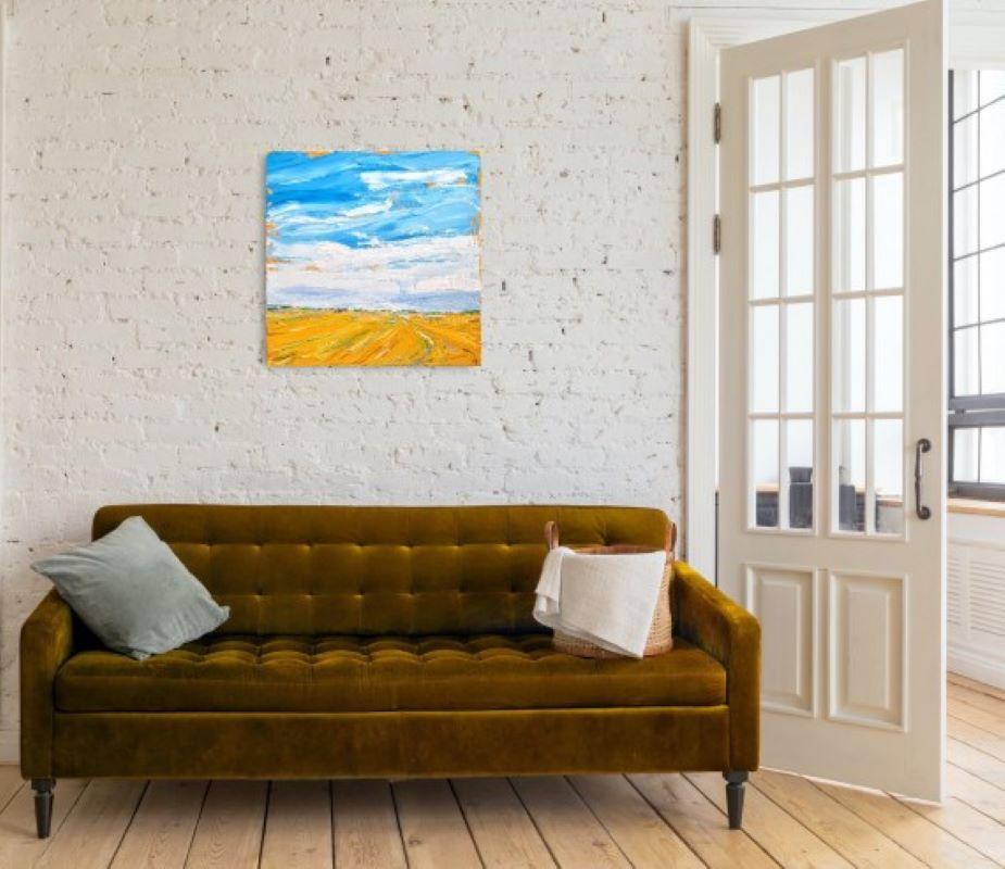 Golden Fields, original abstract painting, landscape painting, affordable art For Sale 4