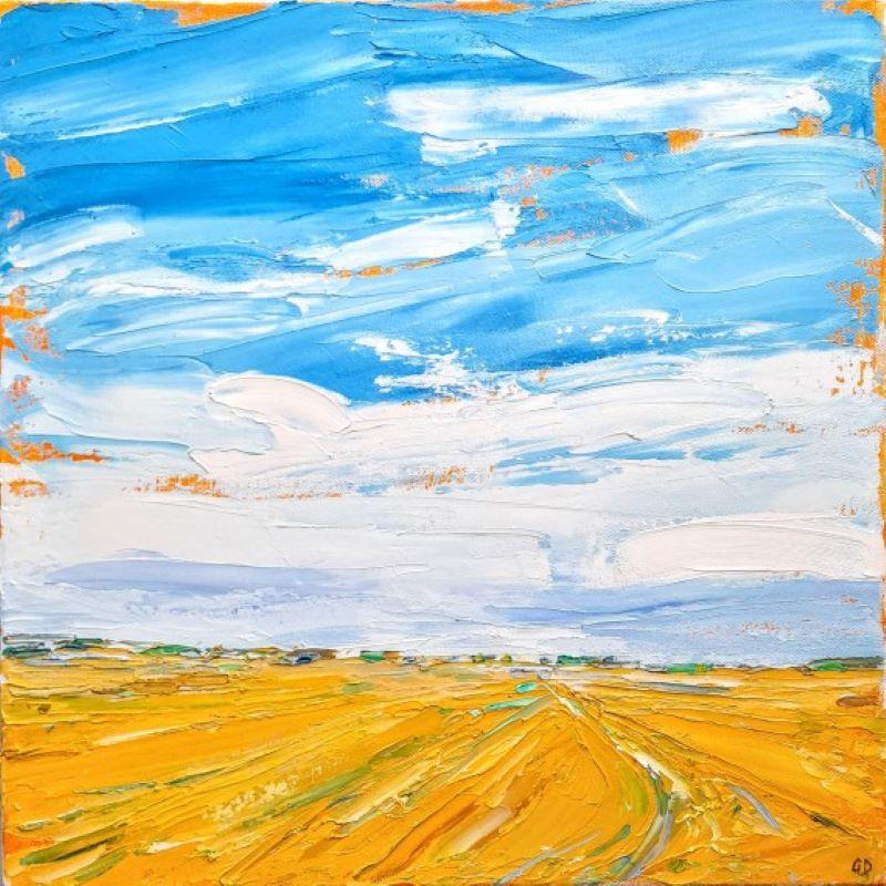 Gerogie Dowling Landscape Painting - Golden Fields, original abstract painting, landscape painting, affordable art