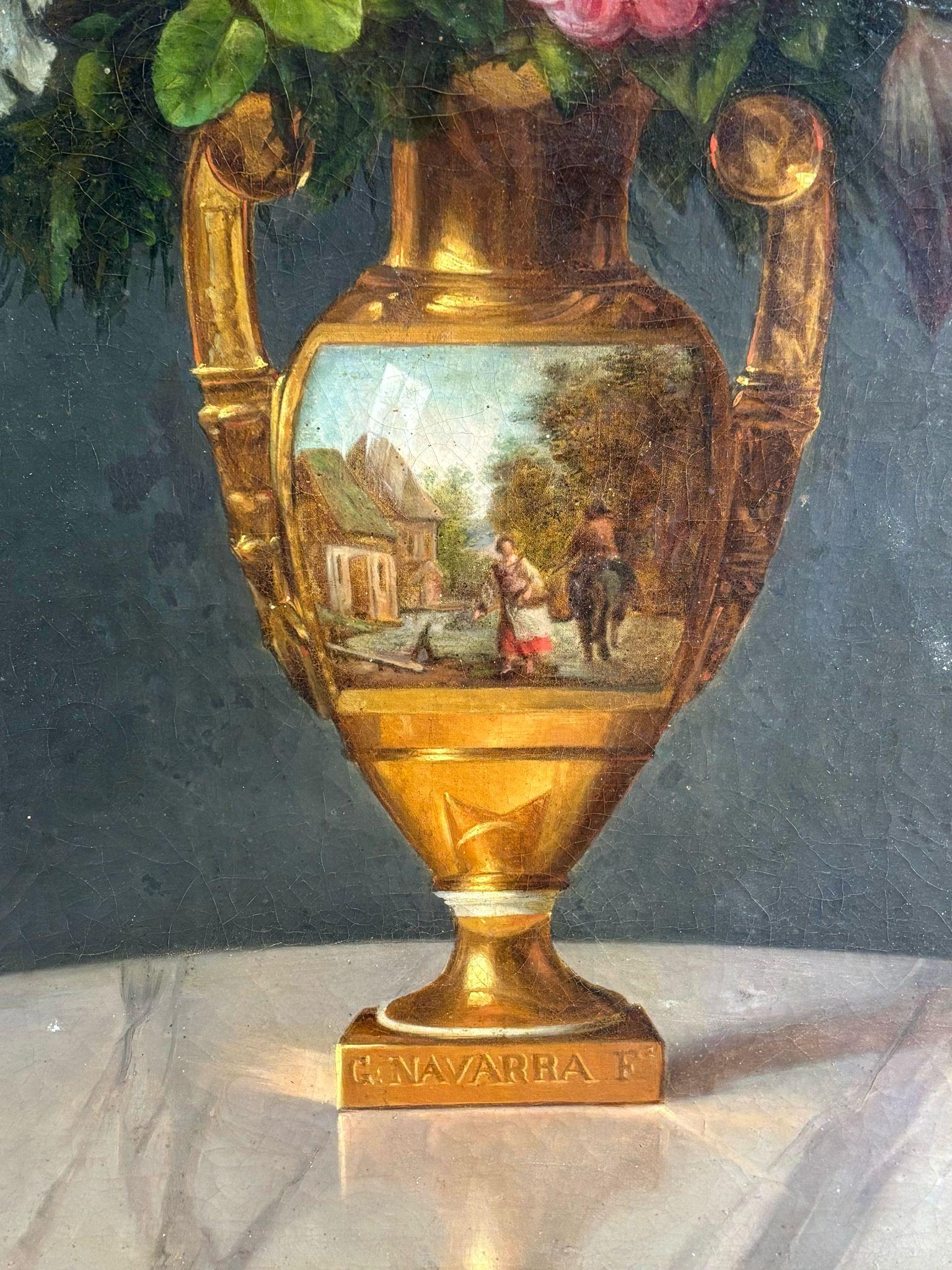 Gran Jarrón con Flores - óleo lienzo - Siglo XIX For Sale 3