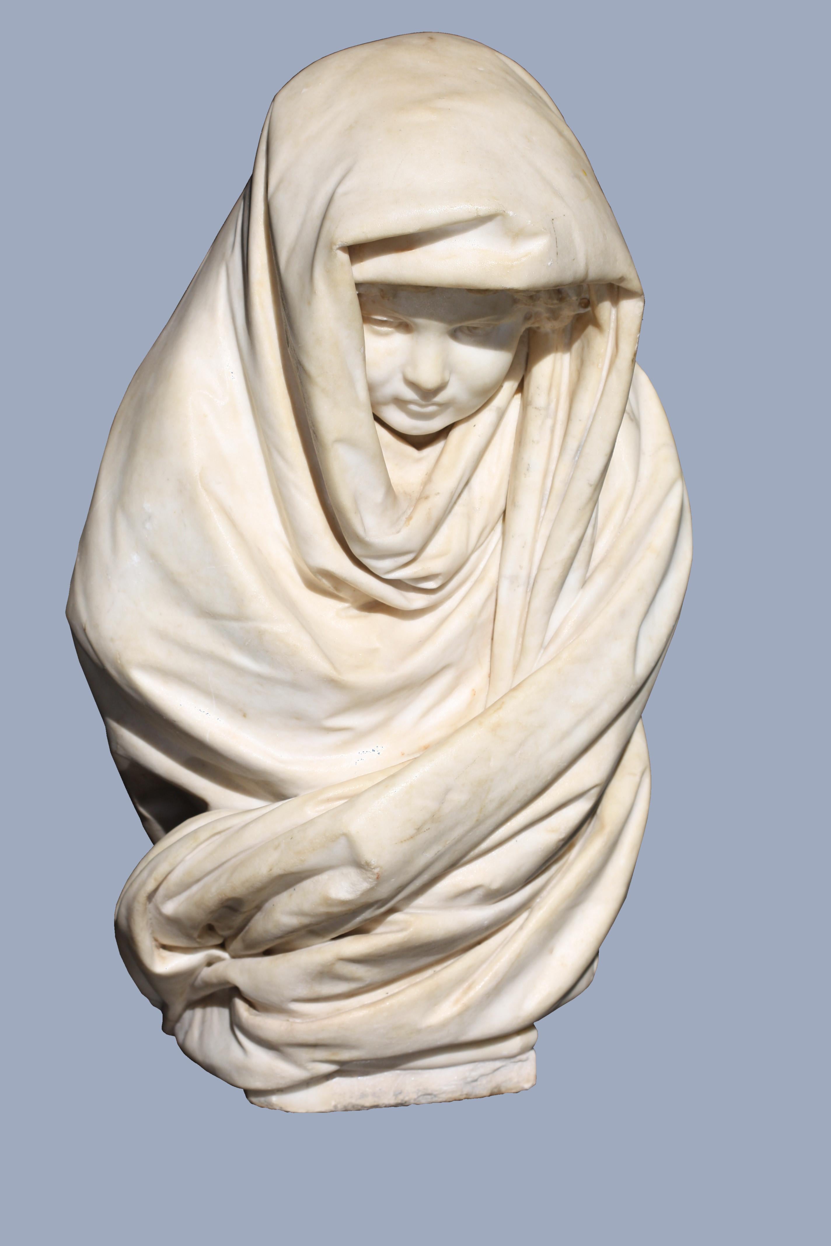 Gerolamo OLDOFREDI (acte.1864-1883) Buste en marbre italien d'une jeune fille en vente 1