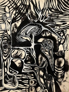 "Bird Man" Gerome Kamrowski, 1940 Surrealist Bird Abstracted Black And White Ink