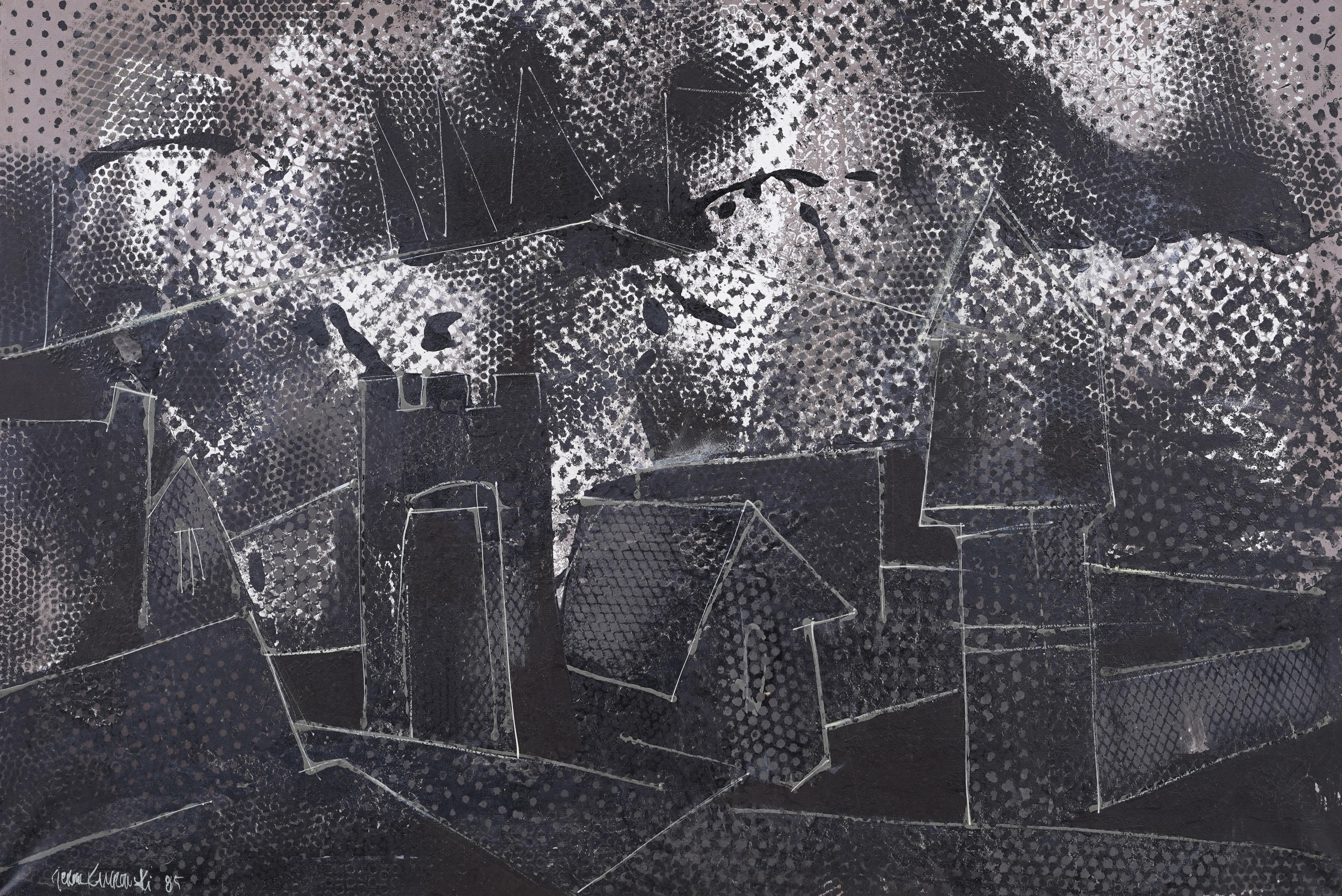 Gerome Kamrowski Arte pop abstracto Escena callejera minimalista Pintura al óleo firmada en venta 2