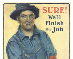Original 1918, Sure! We'll Finish the Job, Victory Liberty Loan, vintage poster