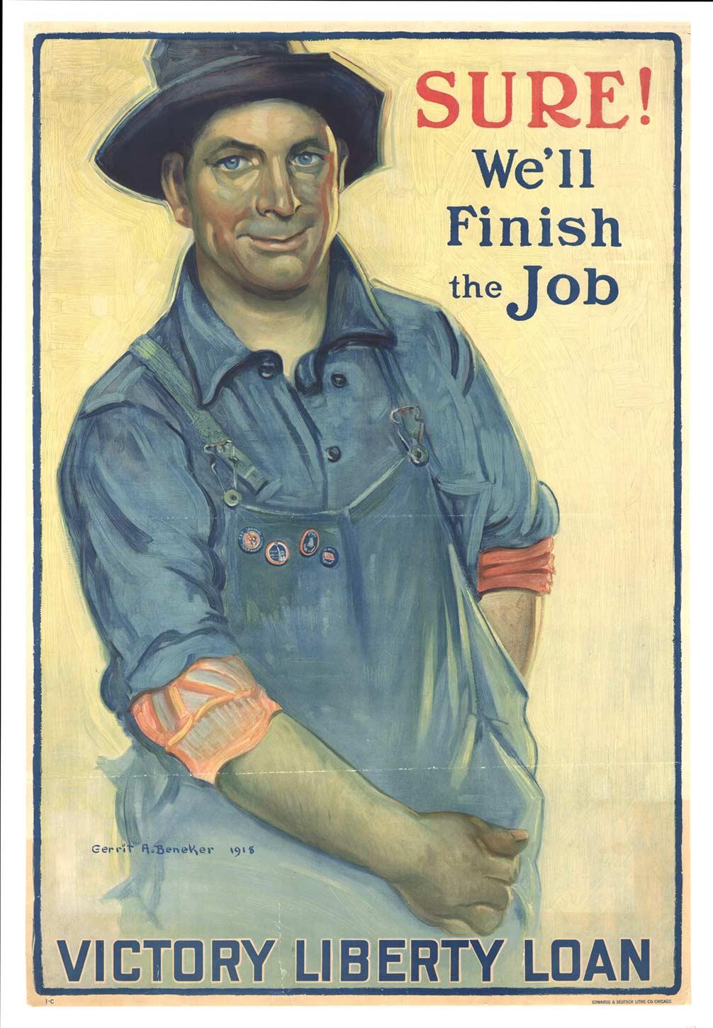 Original 1918, Sure! We
ll Finish the Job, Victory Liberty Loan, vintage poster