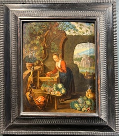 A Young Woman Drawing Water From A Well  Oil Oak Panel