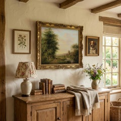 Early 19th-Century Dutch Oil Painting, Landscape With Father & Son