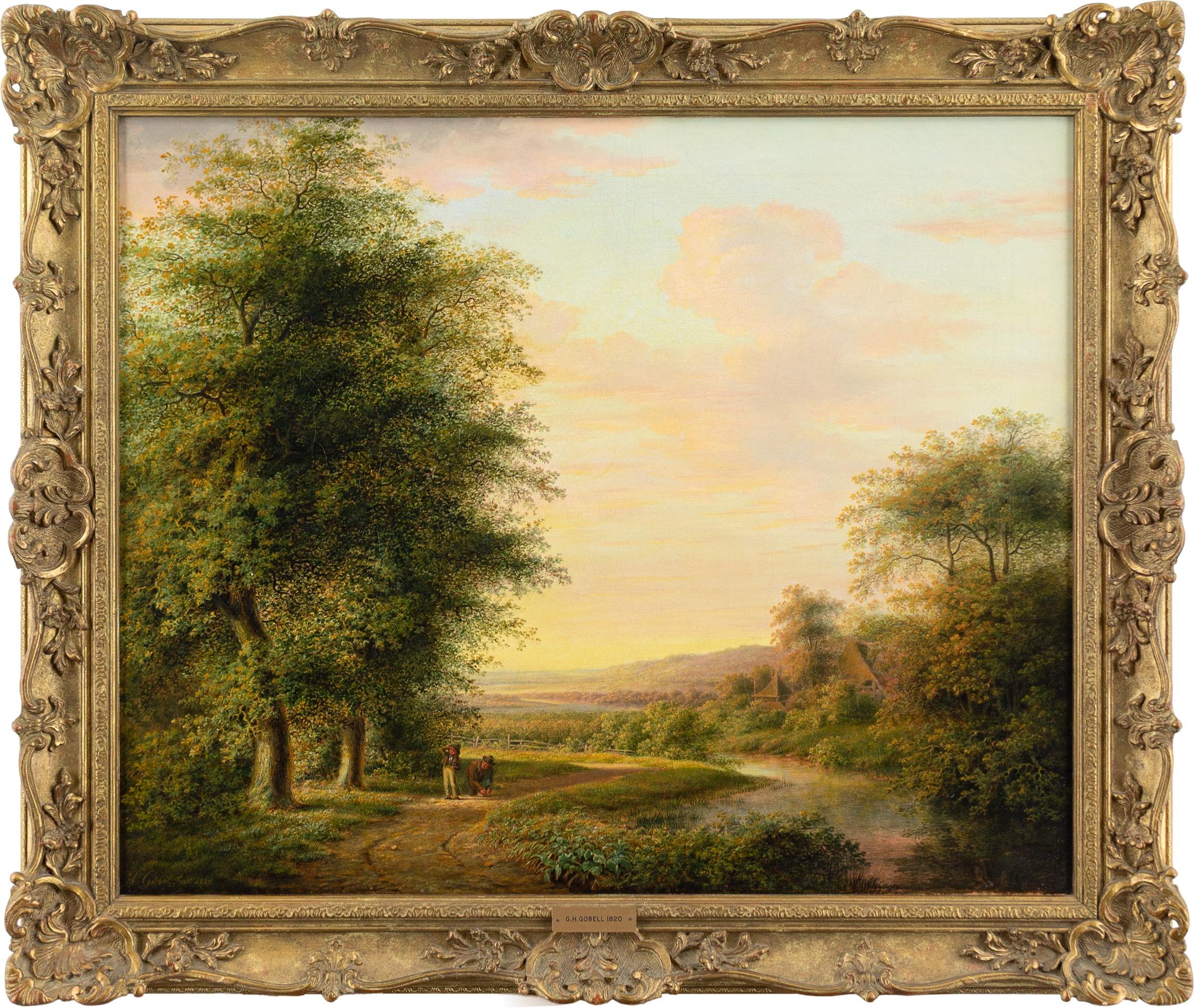 Early 19th-Century Dutch Oil Painting, Landscape With Father
Son