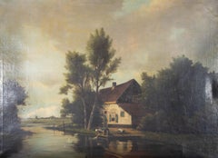 Gerrit Heslinga-Tinten – Ölgemälde, Cottage-Szene mit Figur, frühes 20. Jahrhundert