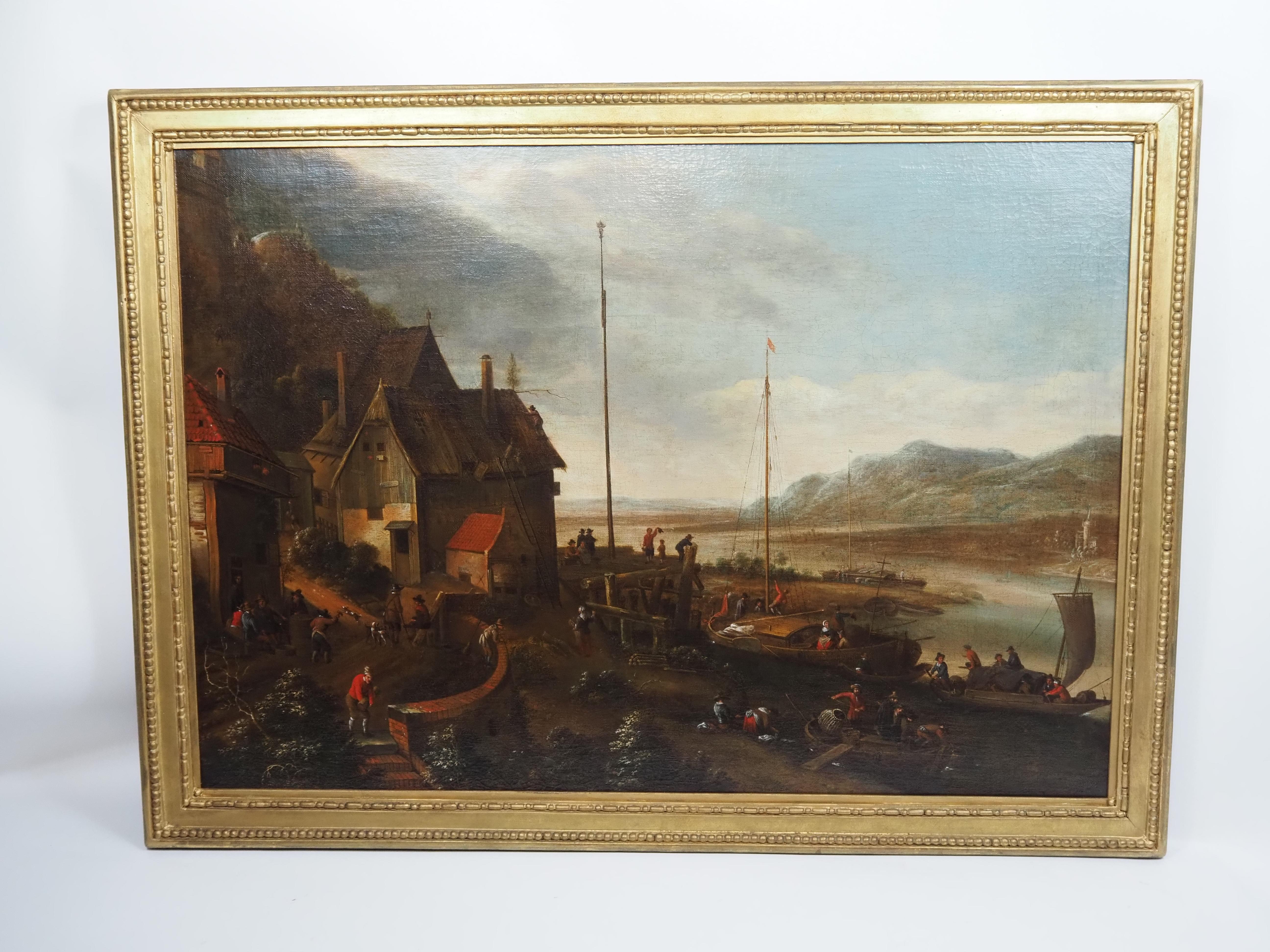 Reich verzierte Flusslandschaft, spätes 17. Jahrhundert, niederländisches goldenes Zeitalter im Angebot 9