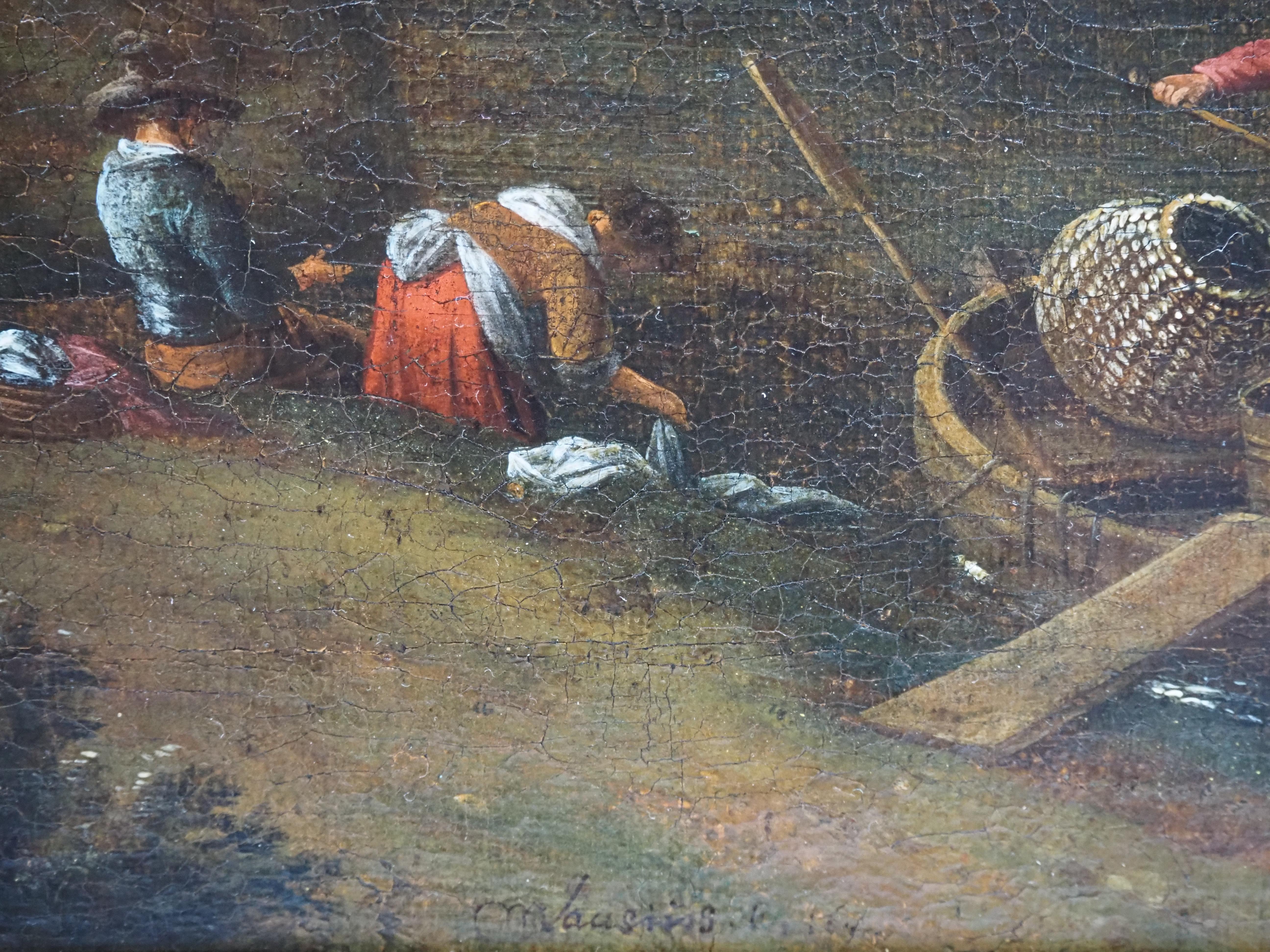 Reich verzierte Flusslandschaft, spätes 17. Jahrhundert, niederländisches goldenes Zeitalter (Schwarz), Landscape Painting, von Gerrit Maes (XVII)