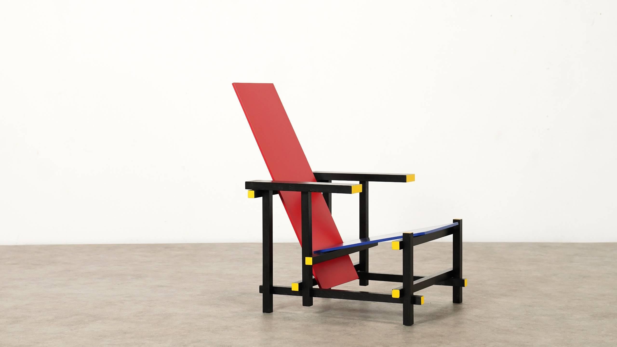 Late 20th Century Gerrit Rietveld, Red Blue Chair, True-to-Scale Replica, 1970