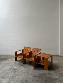 Gerrit Rietveld Crate Chairs And Table Design Cassina Production 1980s Italy