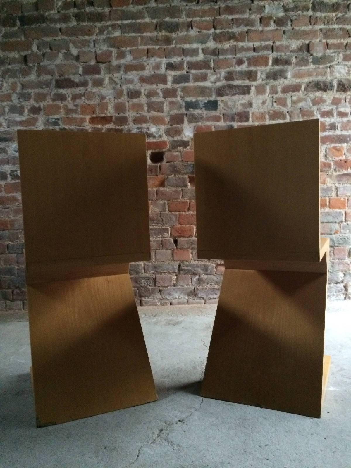 Pair of Gerrit Rietveld Design Zig Zag Chairs, Mid-Century Modern Birch 4