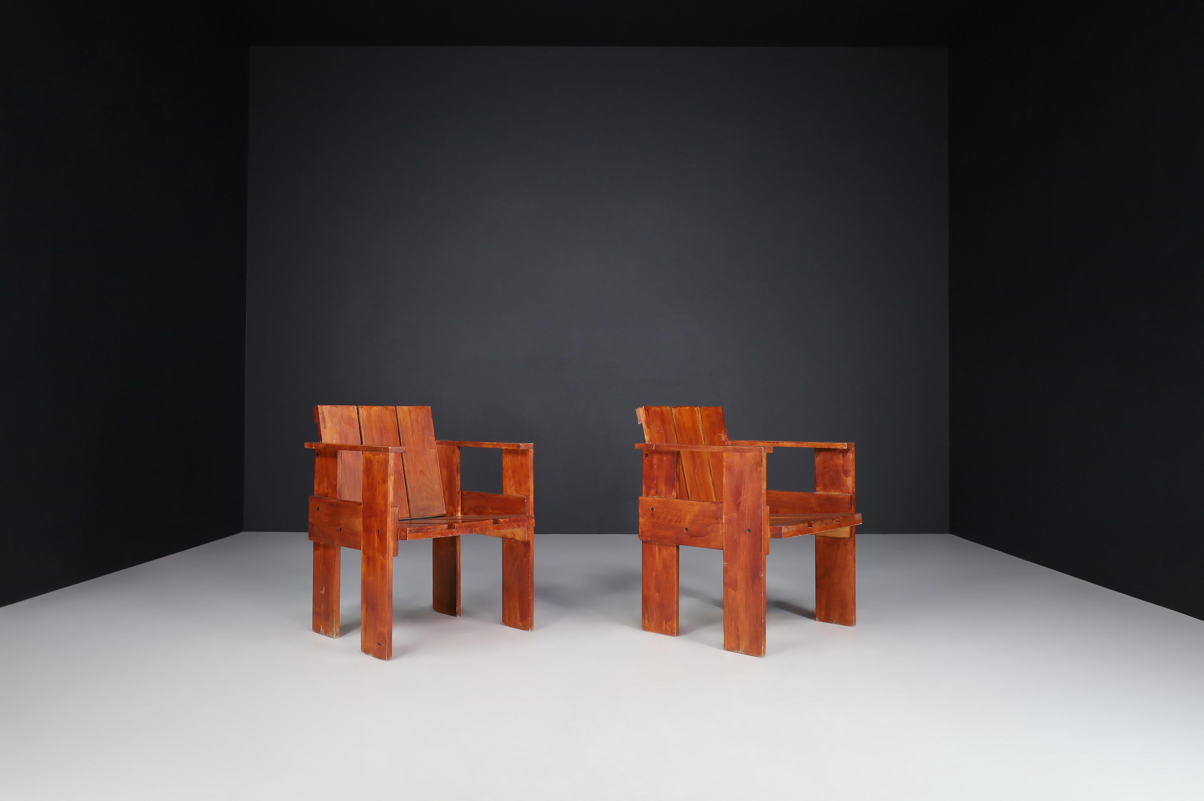 Gerrit Rietveld for Cassina Crate Chairs, Italy, 1970s In Good Condition For Sale In Almelo, NL