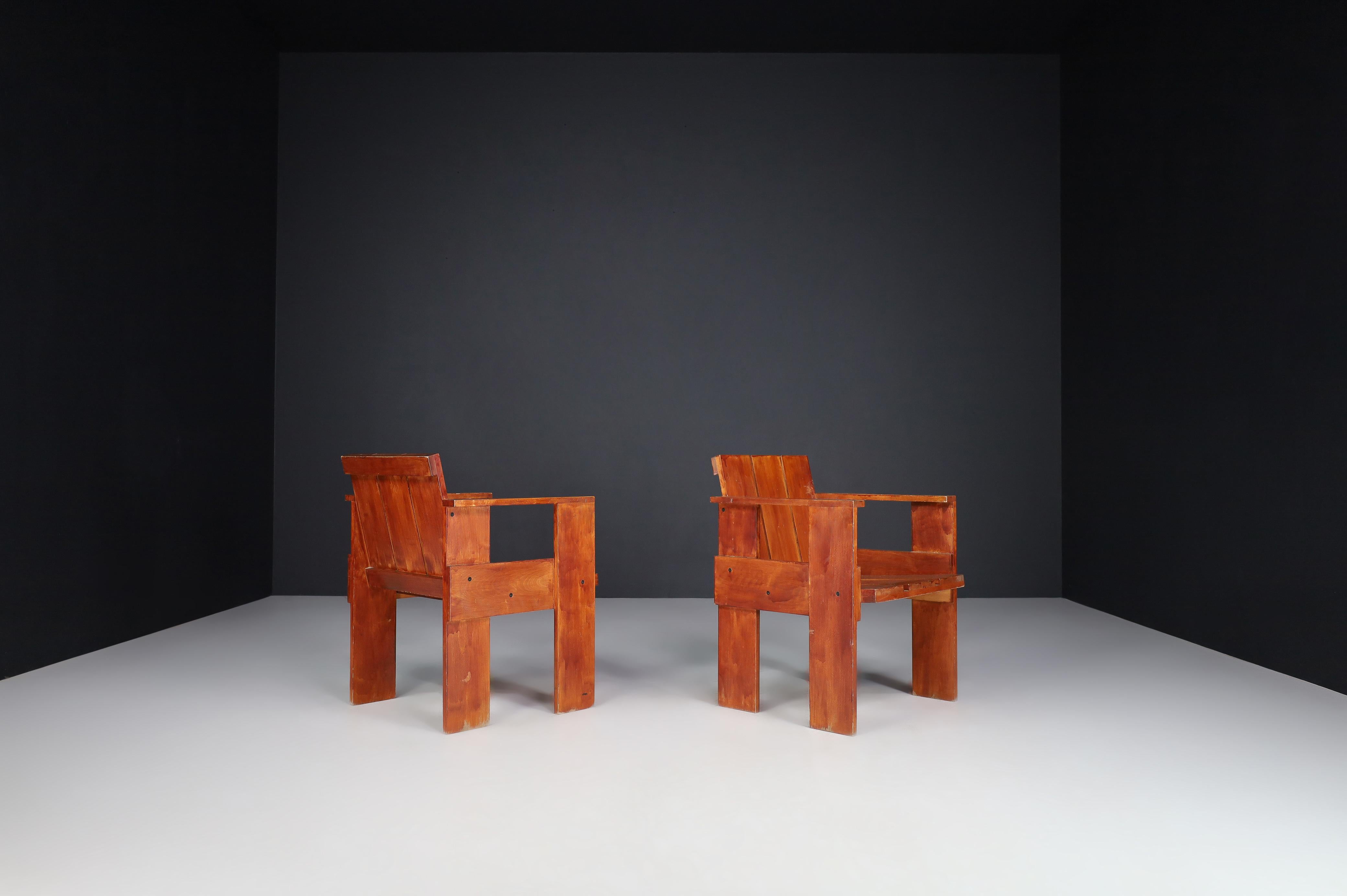 Fin du 20e siècle Gerrit Rietveld pour Cassina Crate Chairs, Italie 1970   en vente