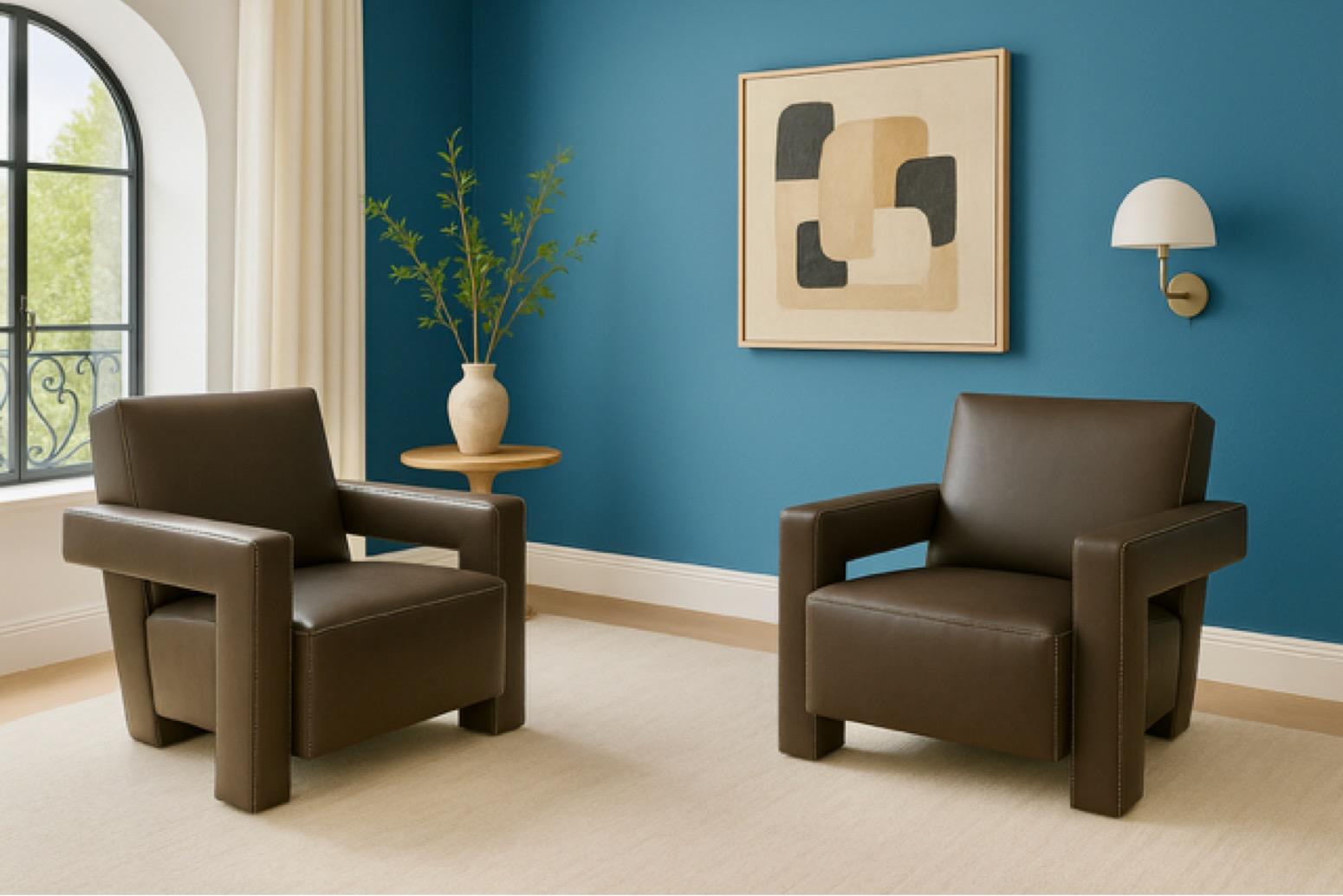 Gerrit Rietveld für Cassina - Zwei ikonische 'Utrecht'-Stühle aus Leder im Angebot 2