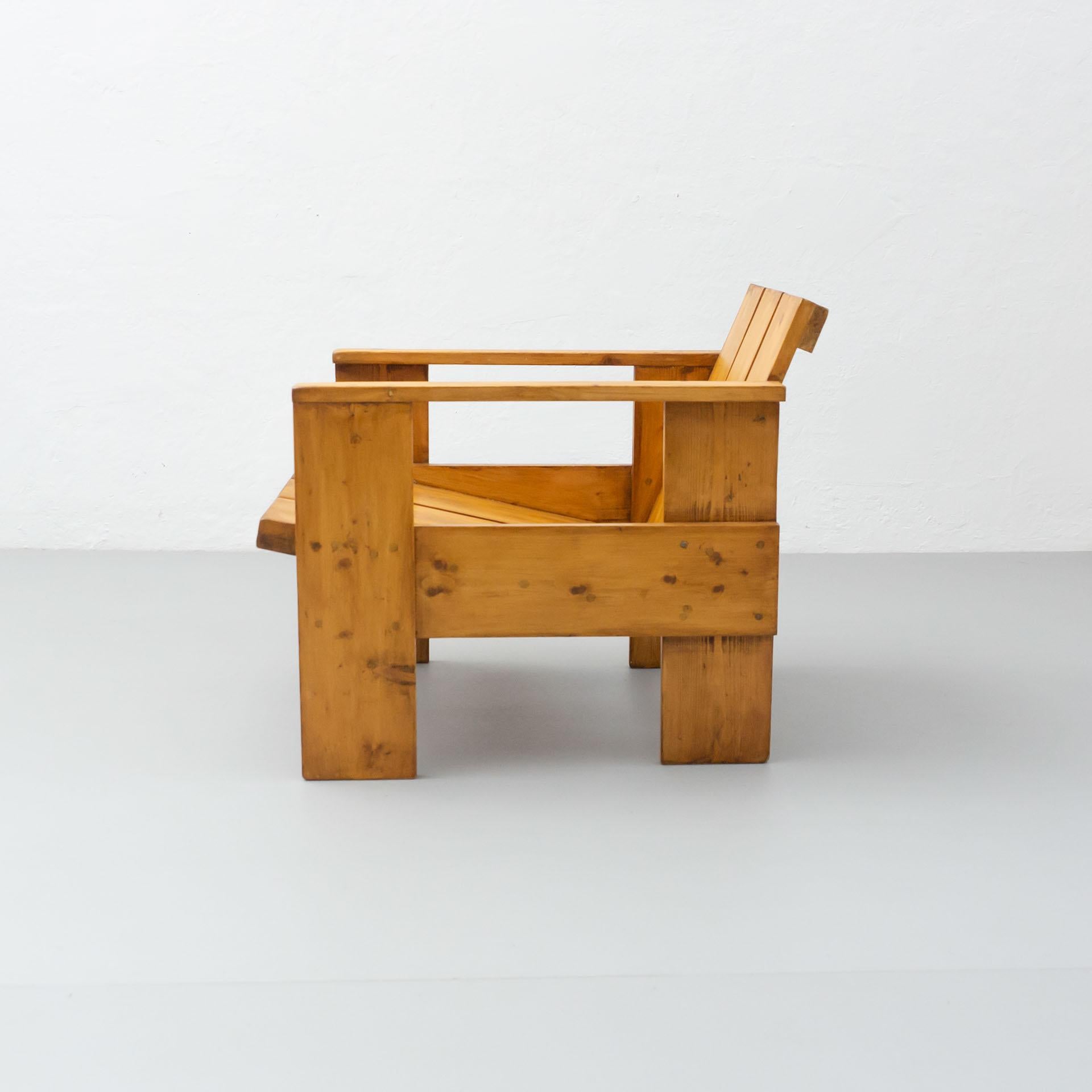 Mid-Century Modern Gerrit Rietveld fauteuil cravate en bois moderne du milieu du siècle dernier, vers 1950