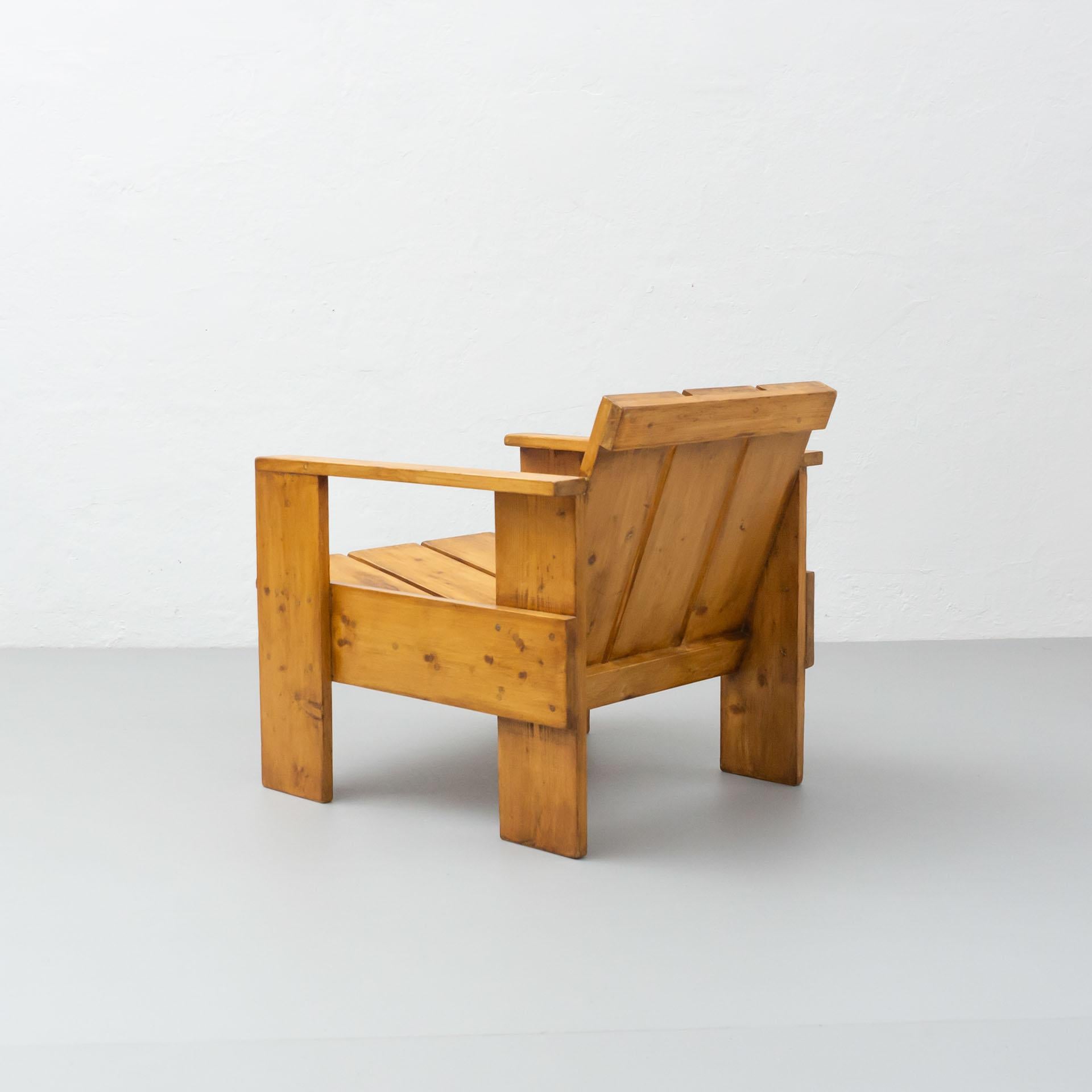 Néerlandais Gerrit Rietveld fauteuil cravate en bois moderne du milieu du siècle dernier, vers 1950