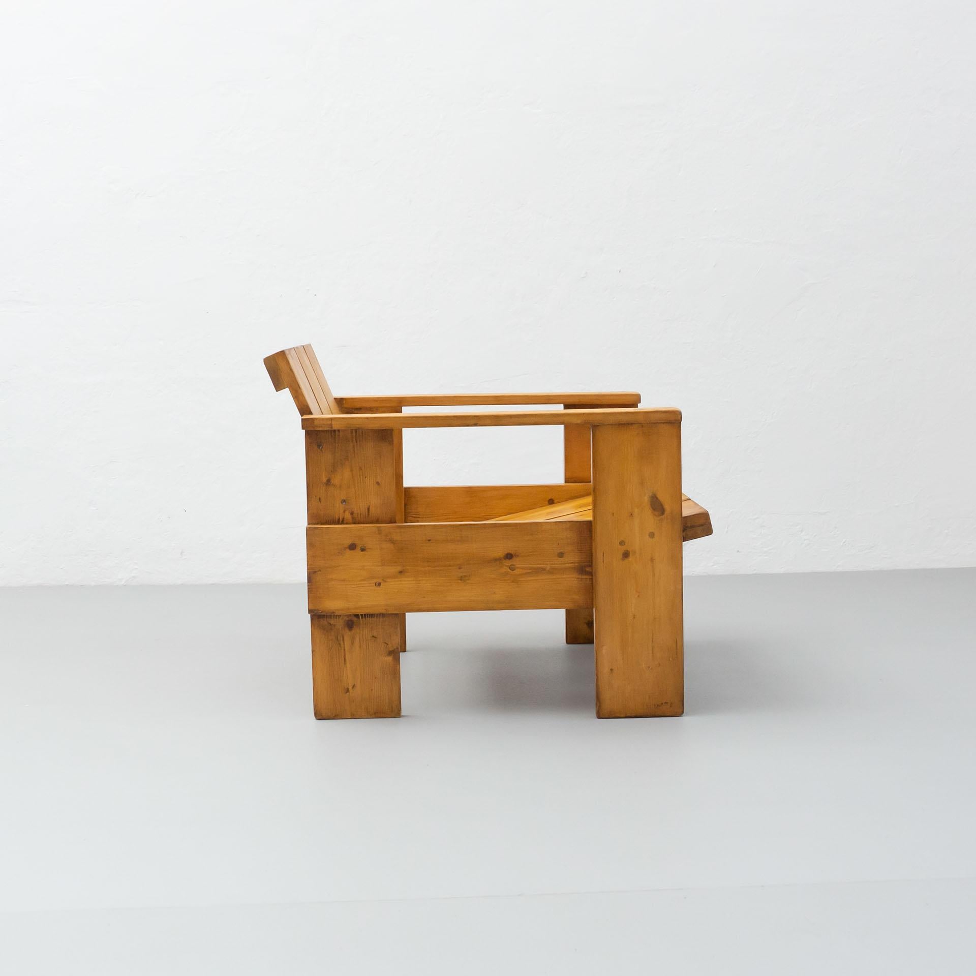 Bois Gerrit Rietveld fauteuil cravate en bois moderne du milieu du siècle dernier, vers 1950