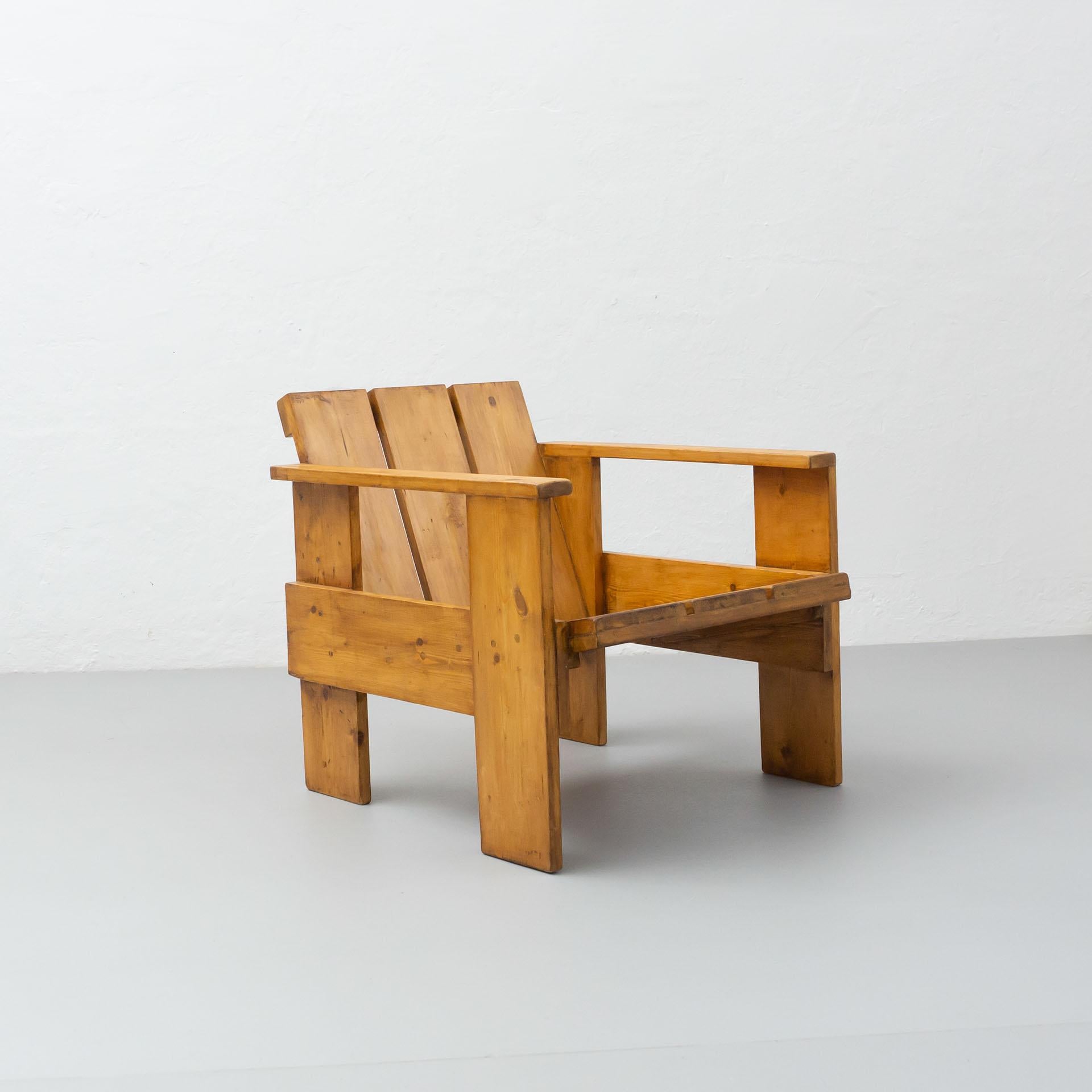 Gerrit Rietveld fauteuil cravate en bois moderne du milieu du siècle dernier, vers 1950 1