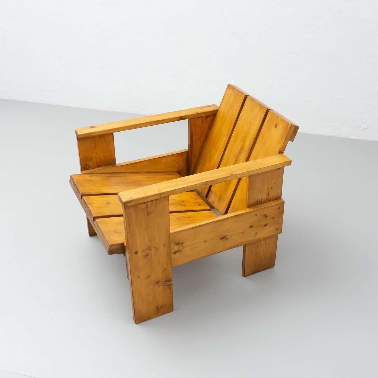 Gerrit Rietveld Mid-Century Modern Wood Crate Chair, circa 1950 For Sale 2