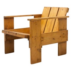 Vintage Gerrit Rietveld Mid-Century Modern Wood Crate Chair, circa 1950