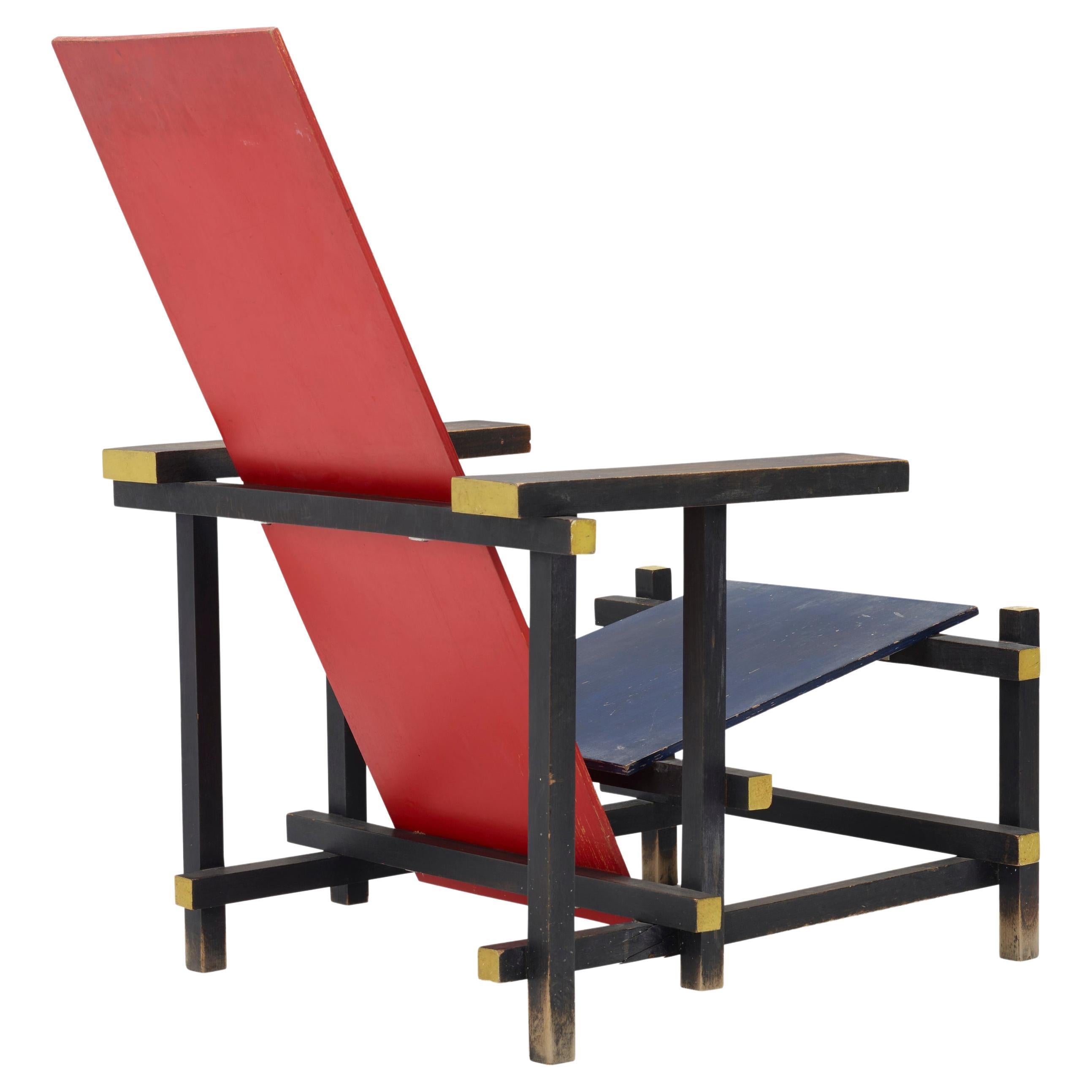 Gerrit Rietveld, roter und blauer Stuhl / authentischer Stuhl