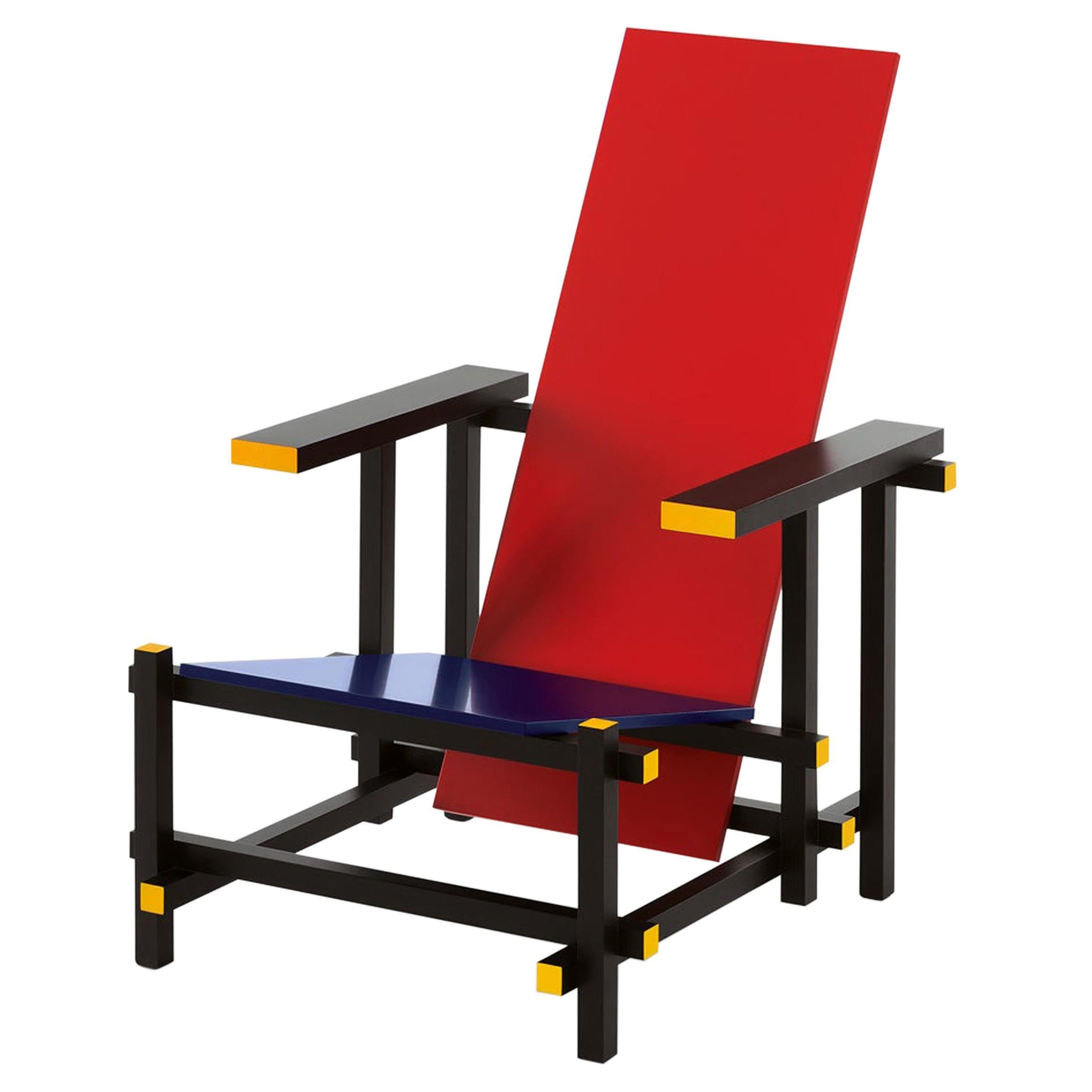 Gerrit Rietveld Roter und blauer Stuhl von Cassina im Angebot