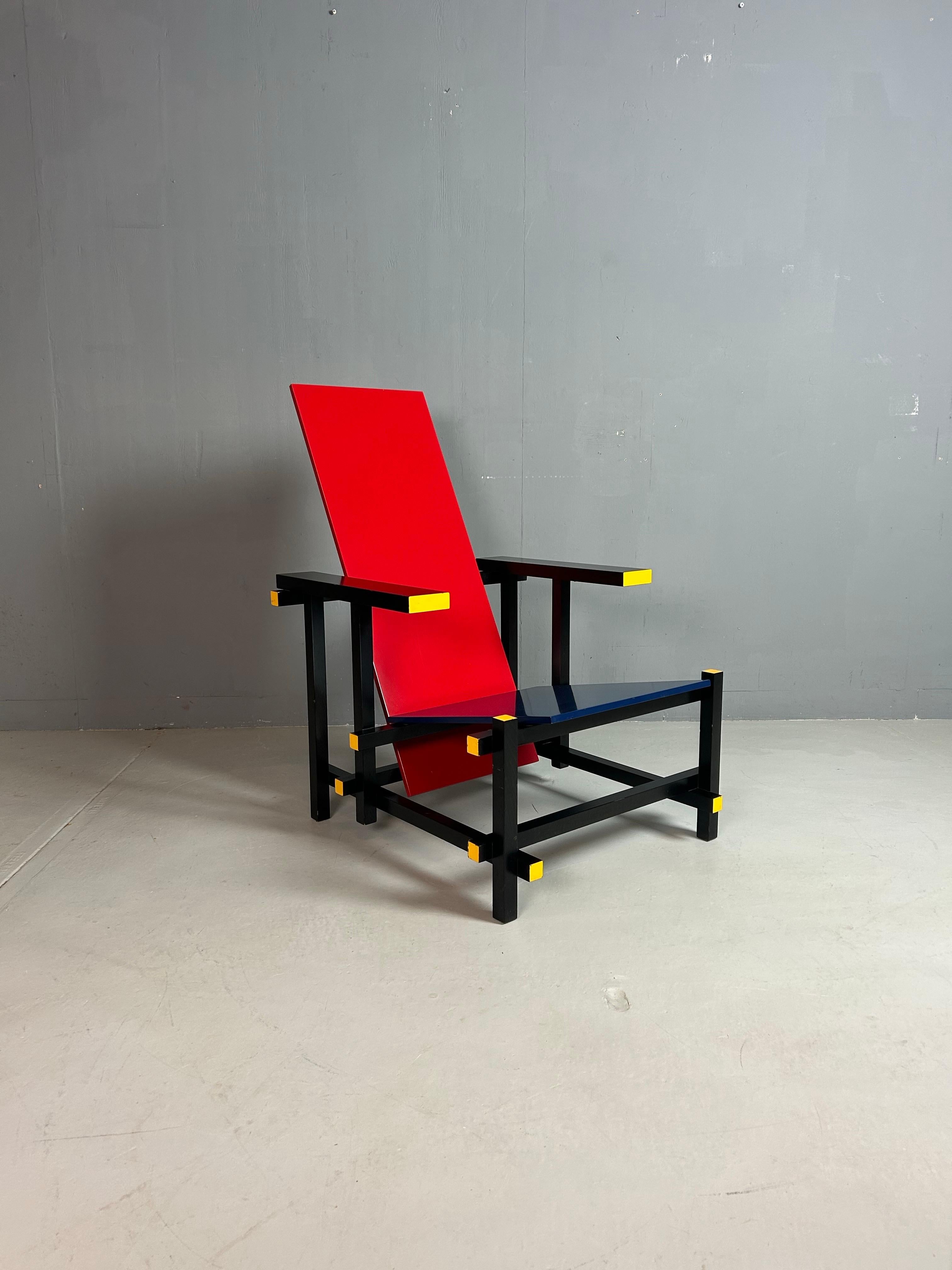 Gerrit Rietveld Red and Blue Chair by Cassina For Sale