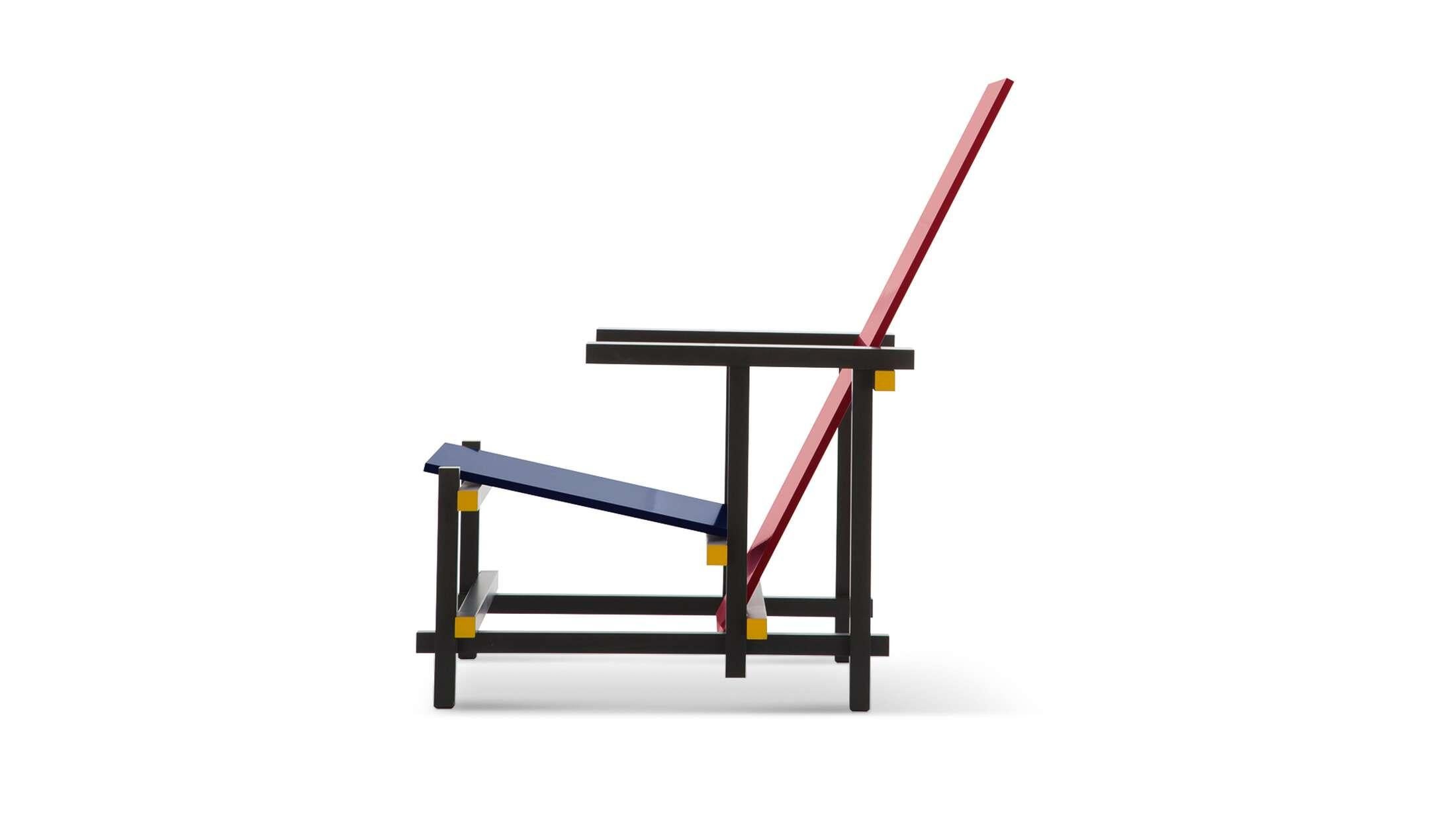 Stuhl, entworfen von Gerrit Rietveld im Jahr 1918. Wiedereinführung 1973. Hergestellt von Cassina in Italien.