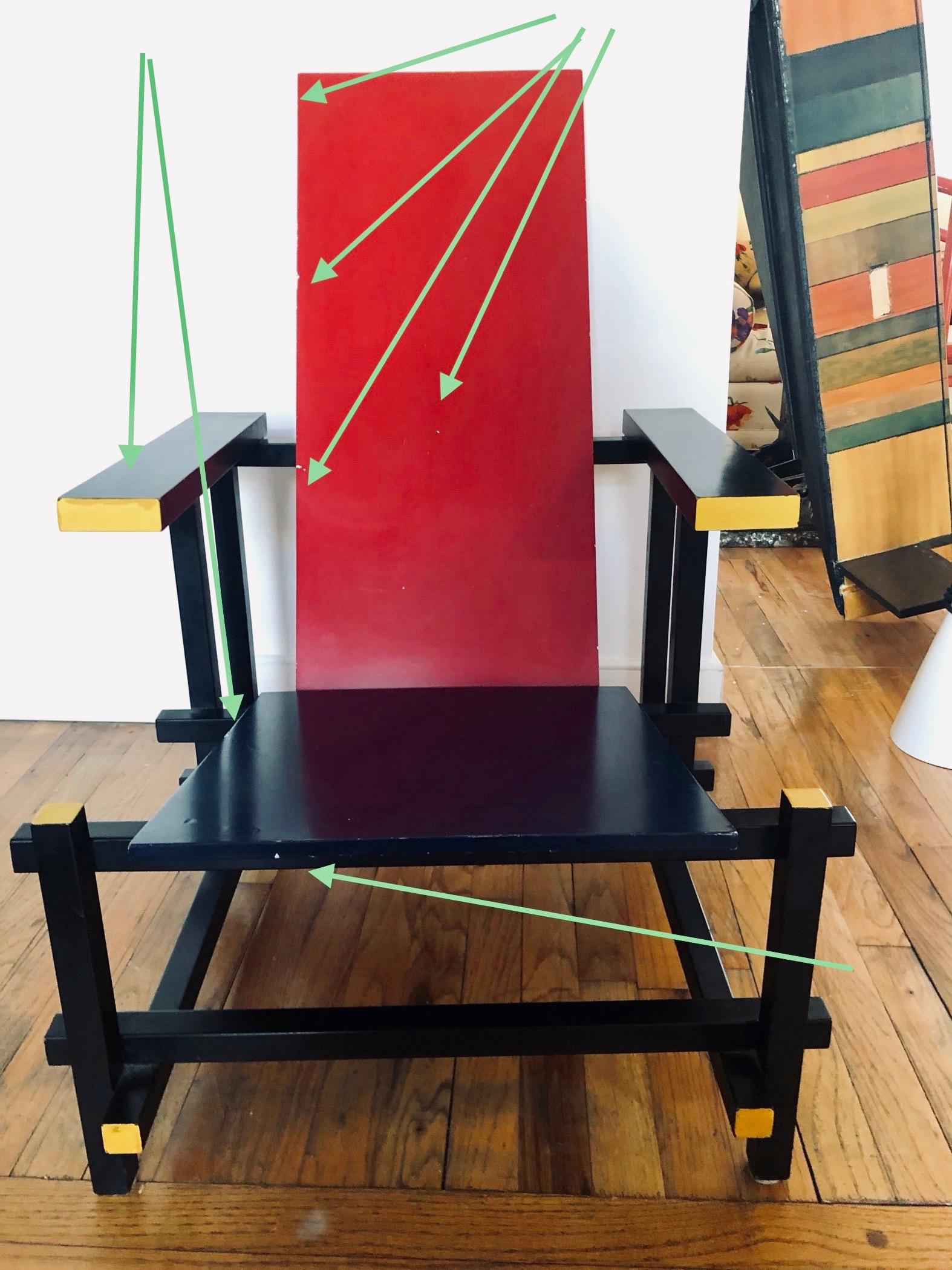 Gerrit Rietveld Red Blue Chair 1917 De Stijl Design, Mondrian Mid-Century Modern In Fair Condition In Brooklyn, NY