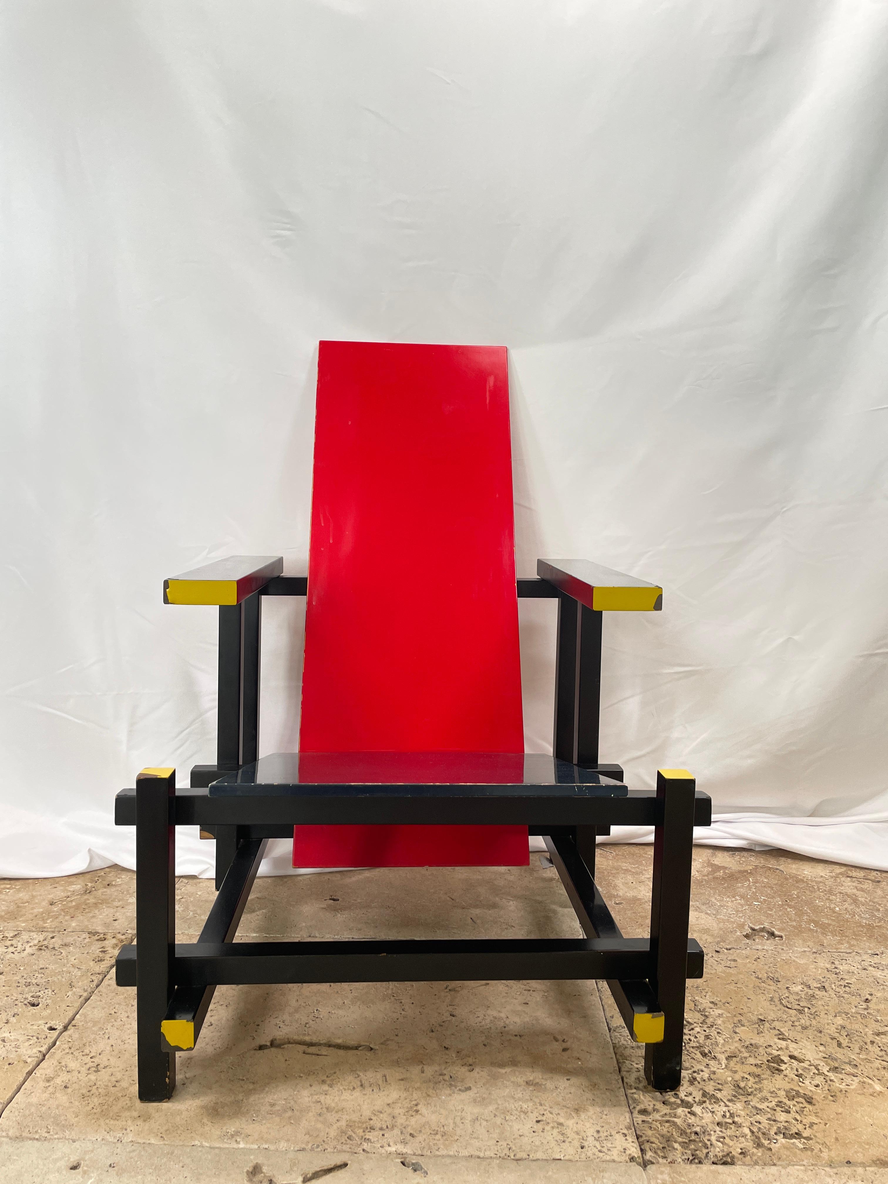 The Red and Blue Chair is a chair designed in 1917 by Gerrit Rietveld. It represents one of the first explorations by the De Stijl art movement in three dimensions.

The original chair was constructed of unstained beech wood and was not painted