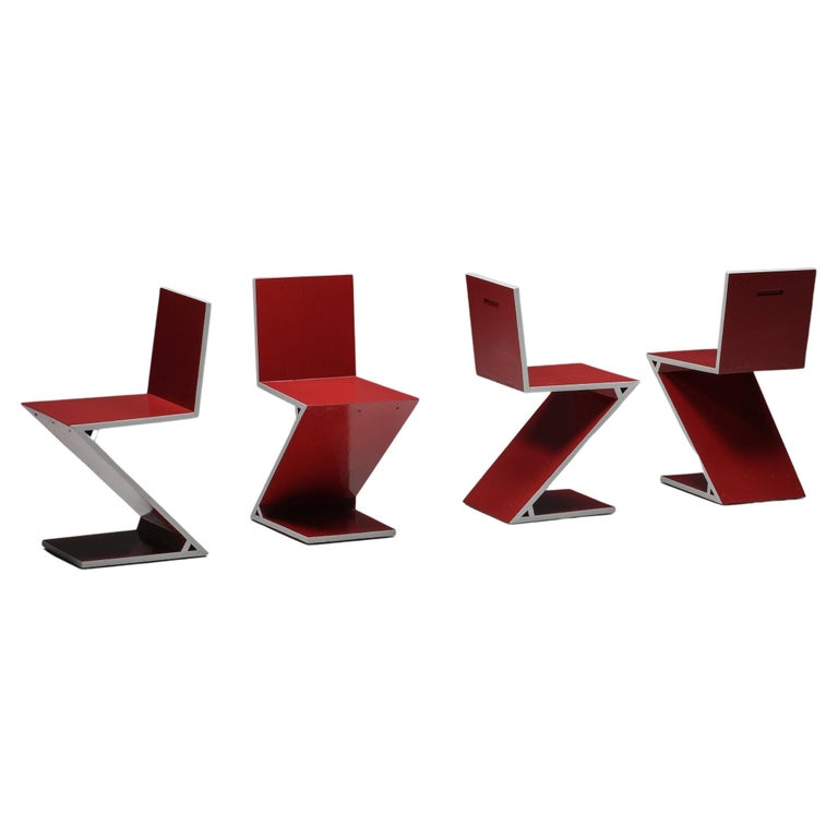 Gerrit Rietveld Red Laquer Zig Zag Chairs for Cassina, Dutch Design Classics For Sale
