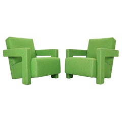 Vintage Gerrit Rietveld Set of 2 Green "Utrecht" Lounge Chairs for Cassina, 1980's Italy