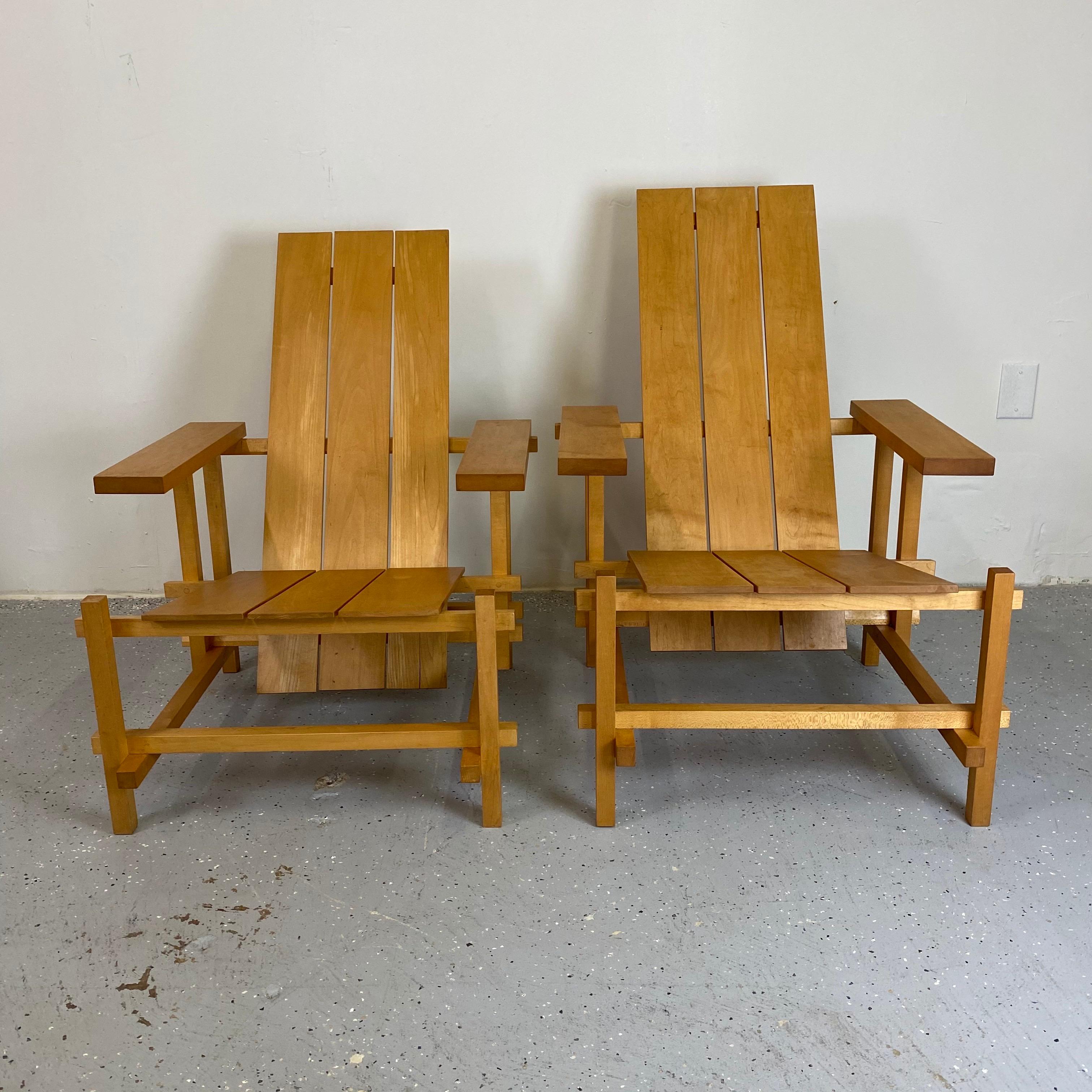 American Gerrit Rietveld Style Lounge Chairs, a Pair