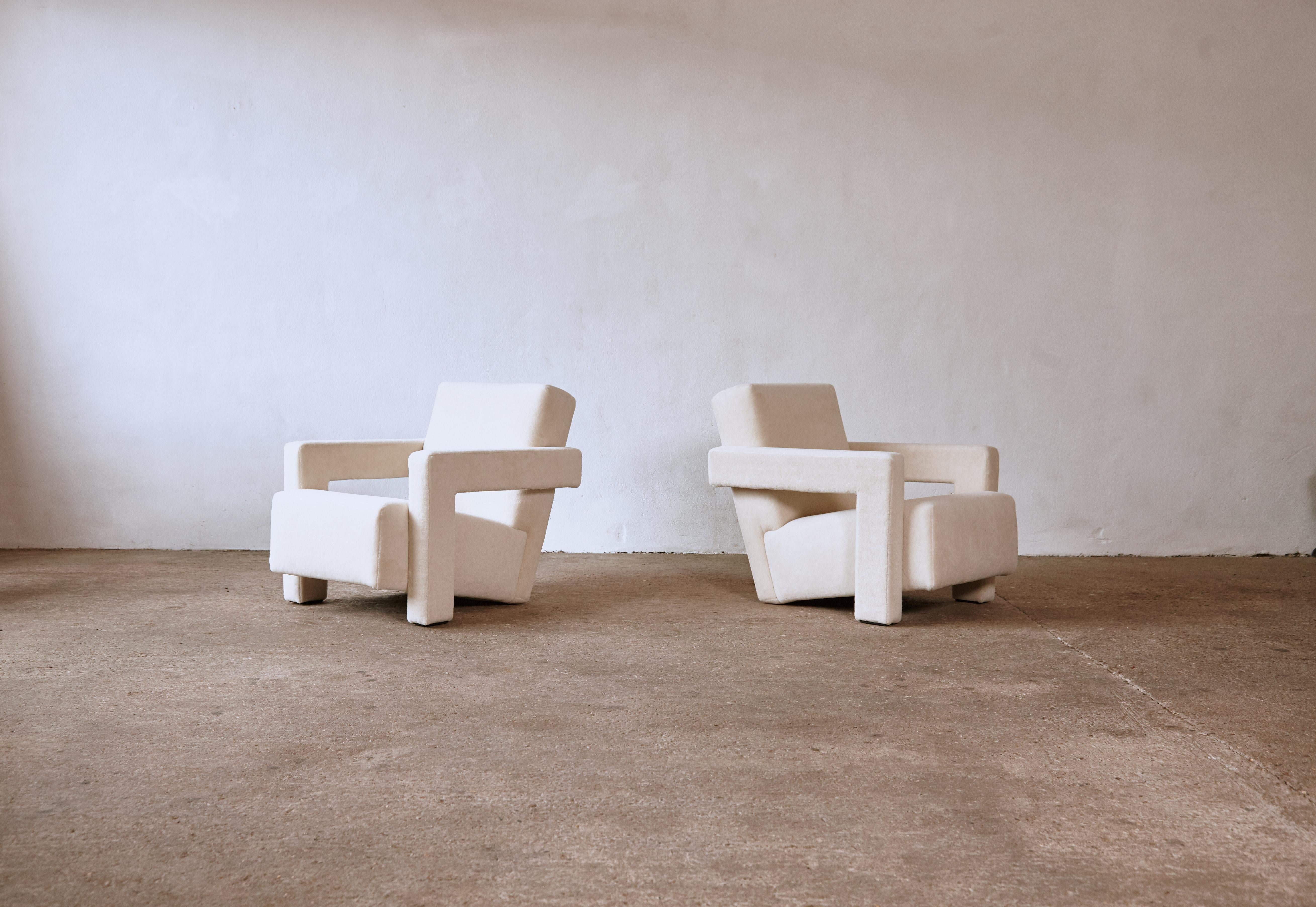A pair of Gerrit Rietveld Utrecht armchairs, produced by Cassina, and newly upholstered in a thick, soft, luxurious alpaca. Cassina labels to the underneath. Priced and sold as a pair together.




UK customers please note: displayed prices do