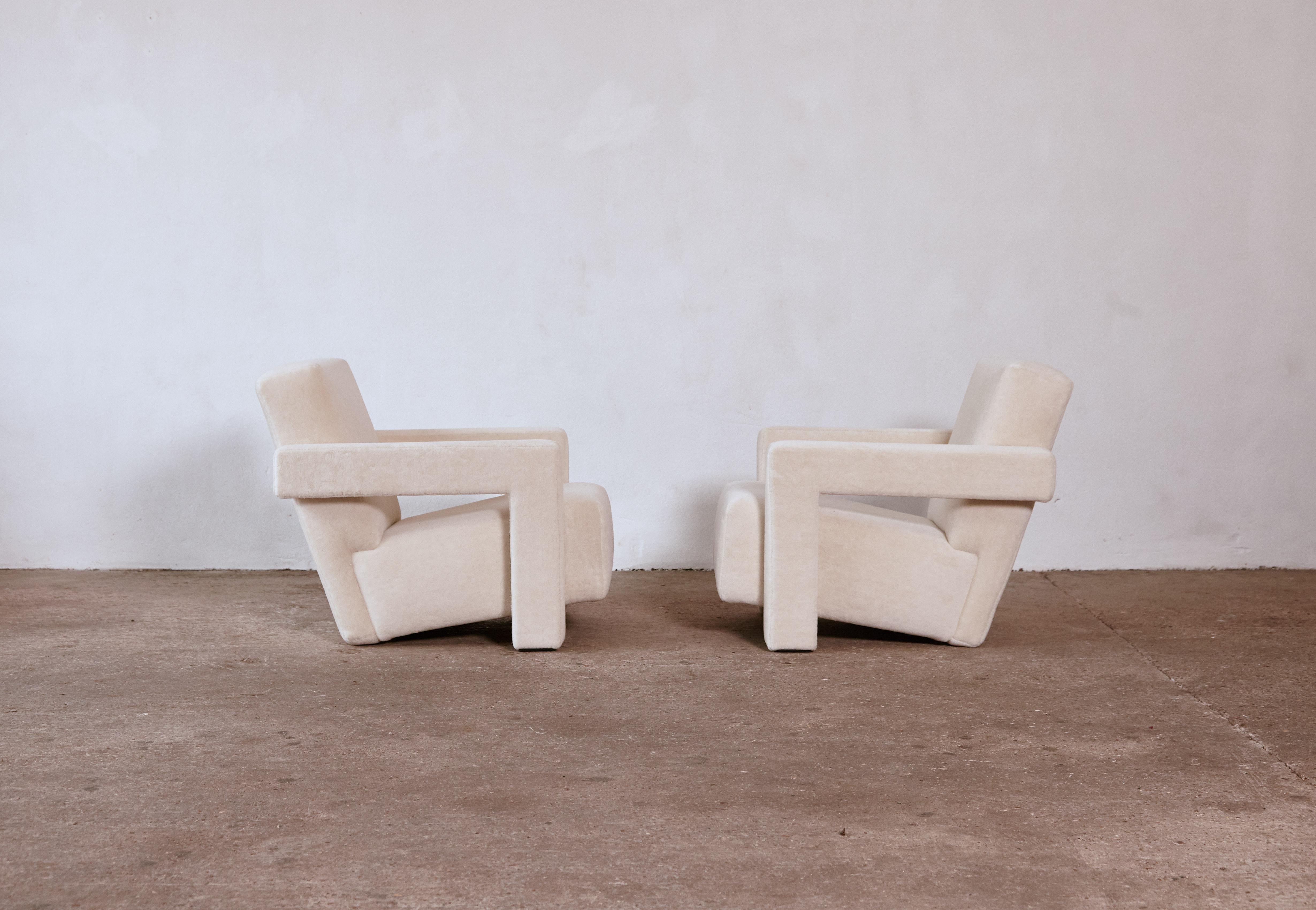 Dutch Gerrit Rietveld Utrecht Armchairs, Cassina, Newly Upholstered in Alpaca