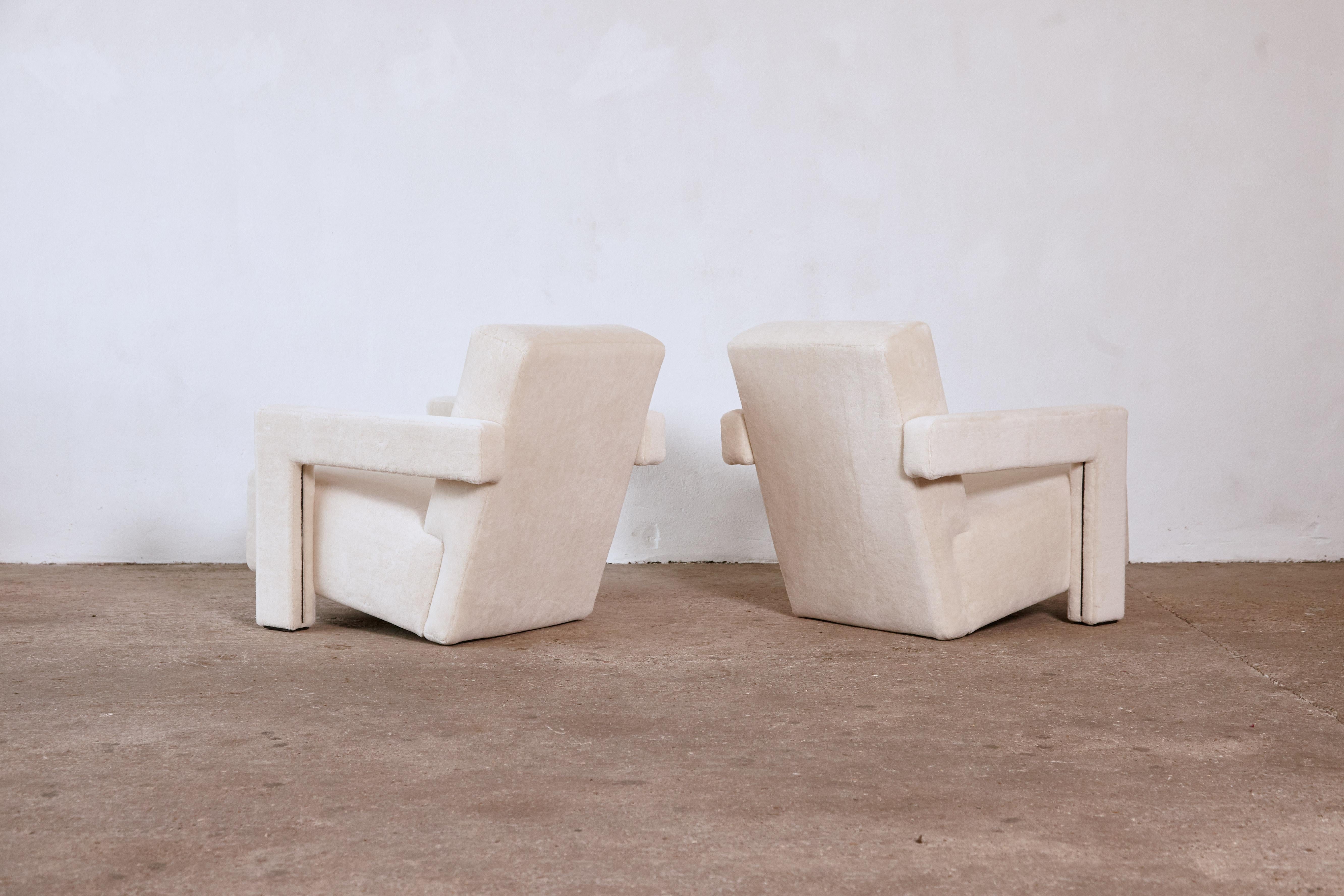 20th Century Gerrit Rietveld Utrecht Armchairs, Cassina, Newly Upholstered in Alpaca